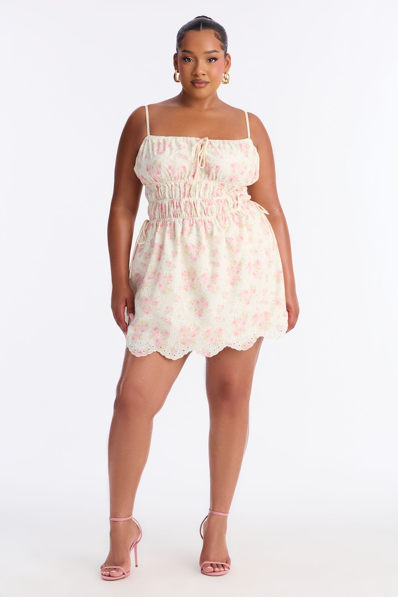 Skylar Floral Eyelet Mini Dress - Cream/combo