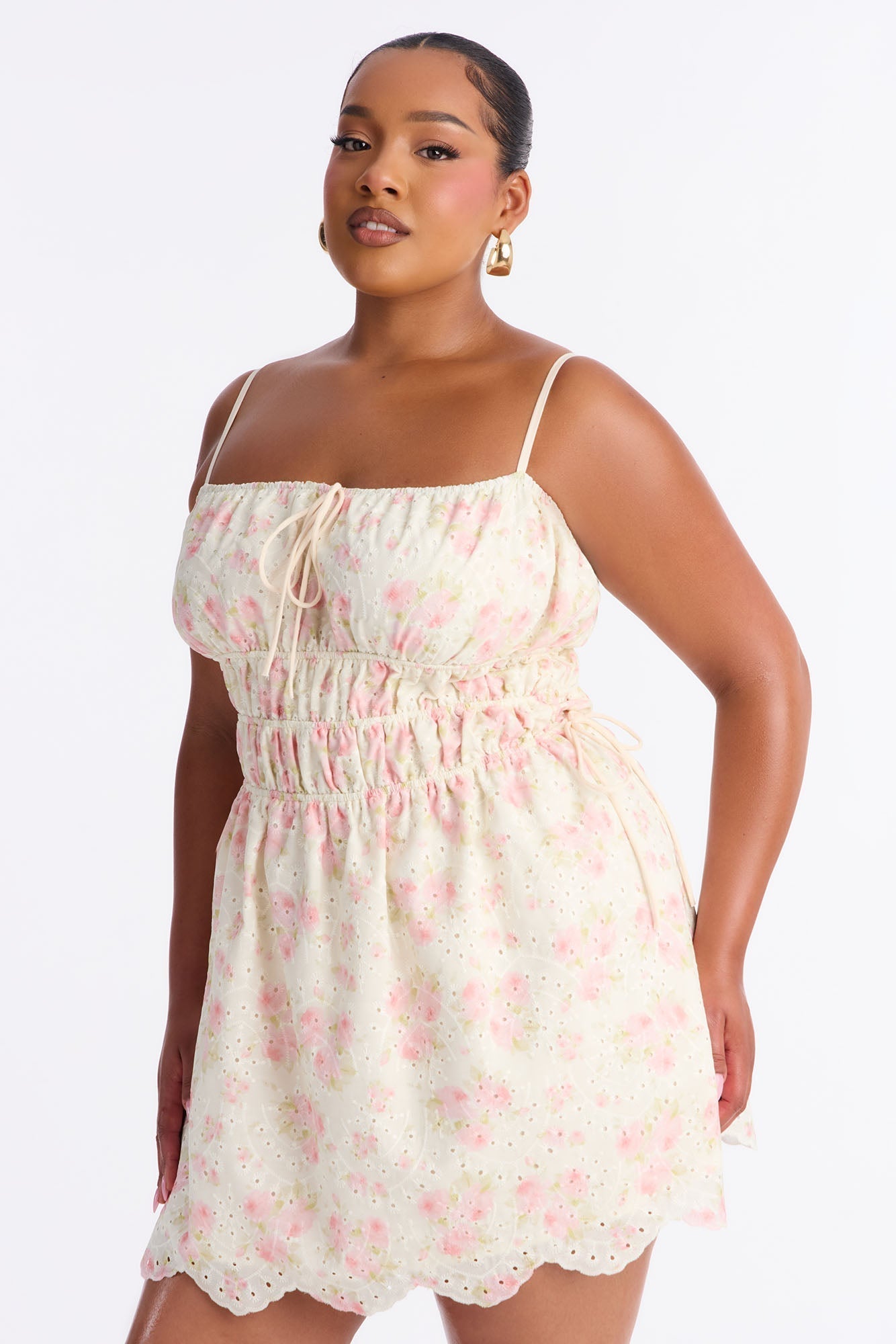 Skylar Floral Eyelet Mini Dress - Cream/combo