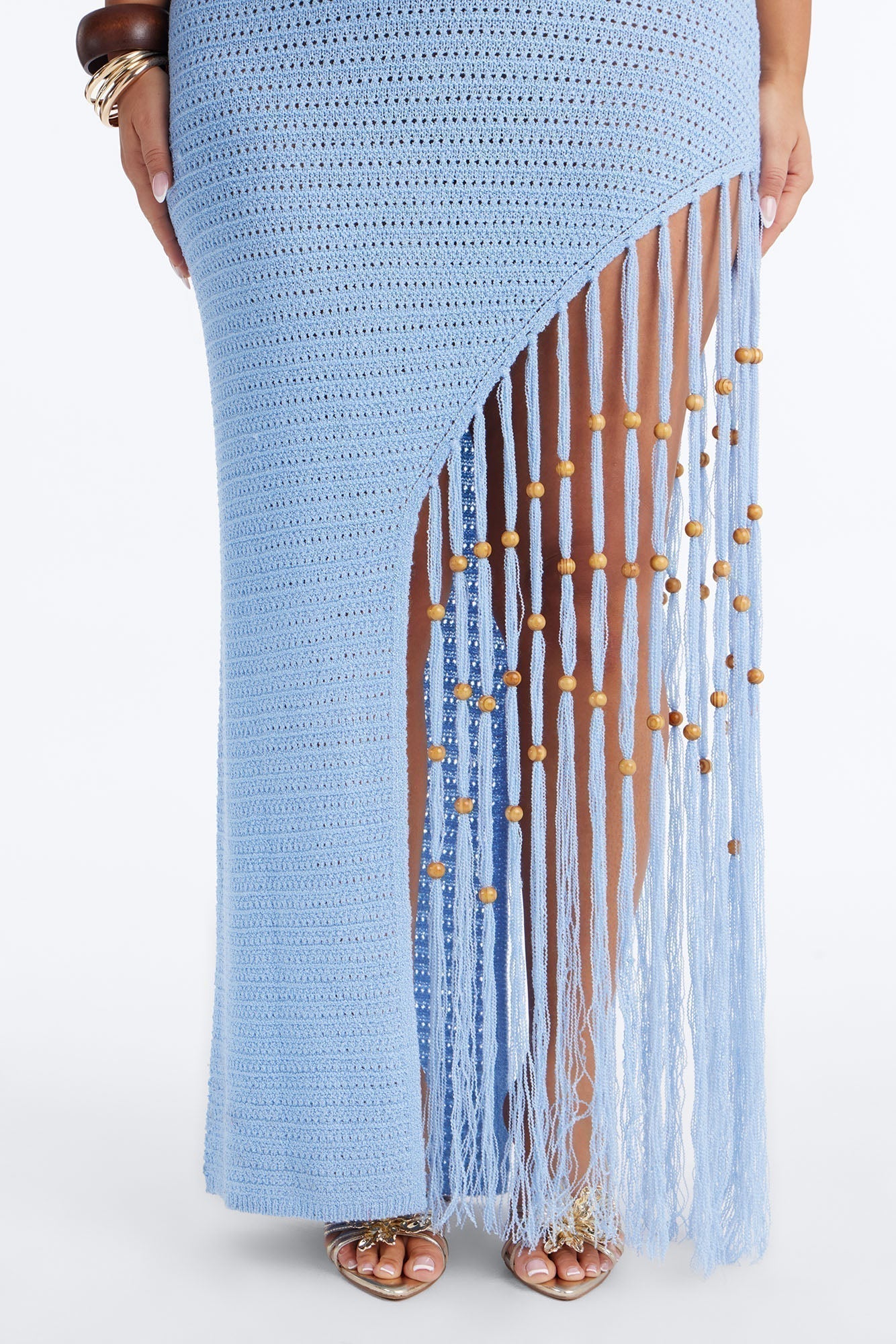 Vacation Vixen Fringe Crochet Maxi Dress - Light Blue