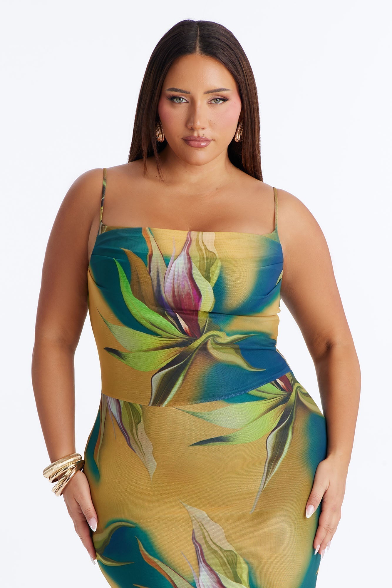 Rio Tropical Mesh Maxi Dress - Teal/combo