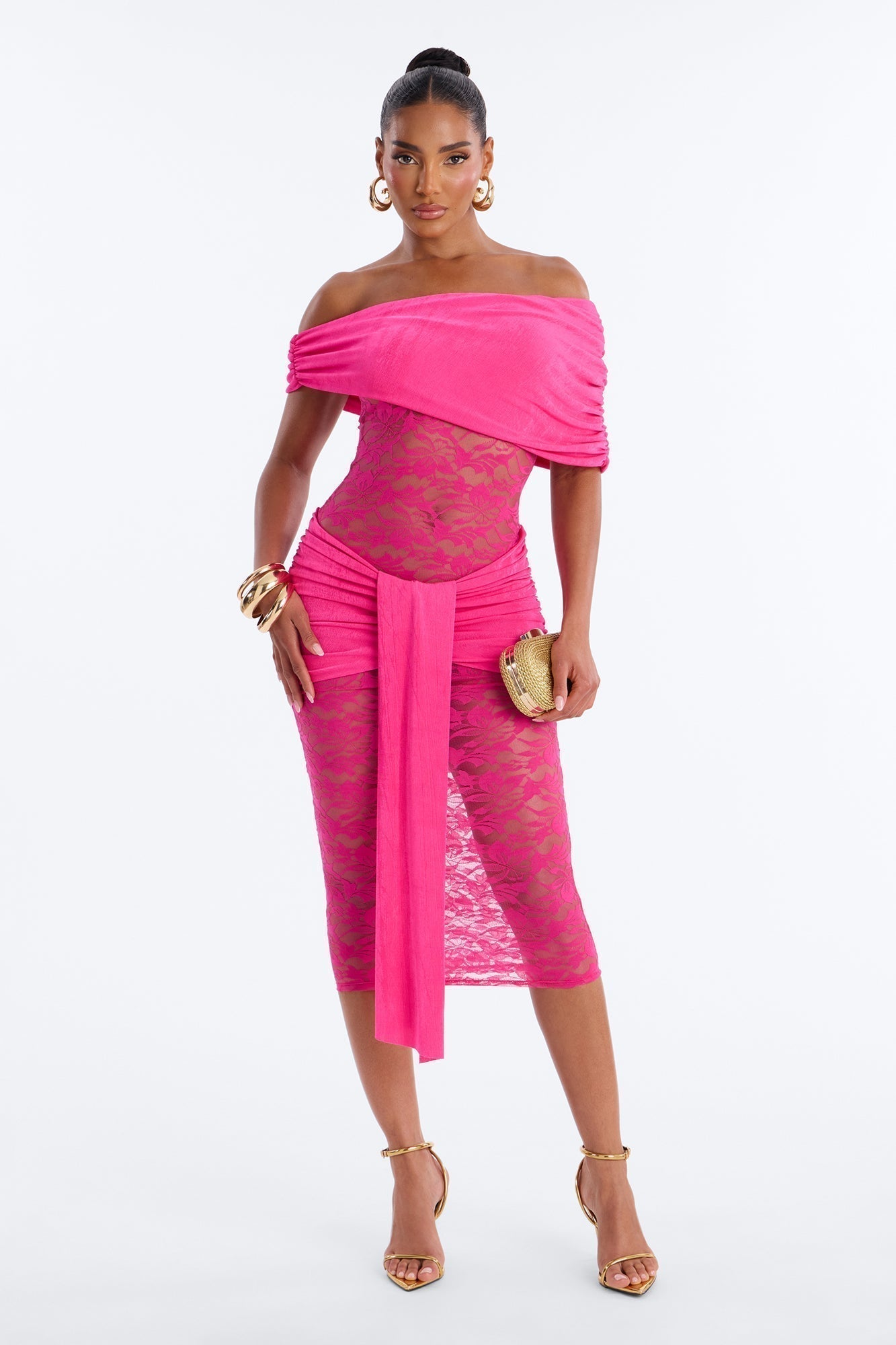 Shanaya Lace Midi Dress - Magenta