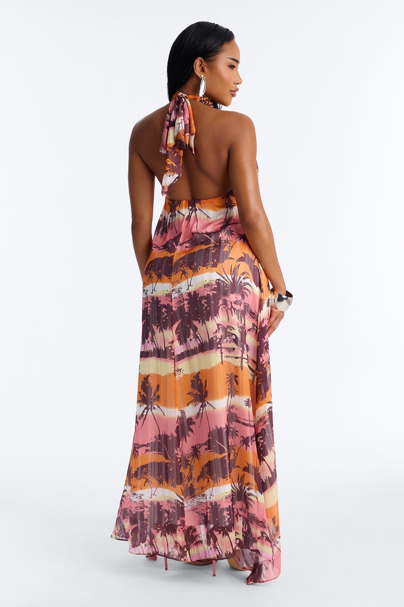 Marigold Sleeveless Chiffon Maxi Dress - Orange/combo