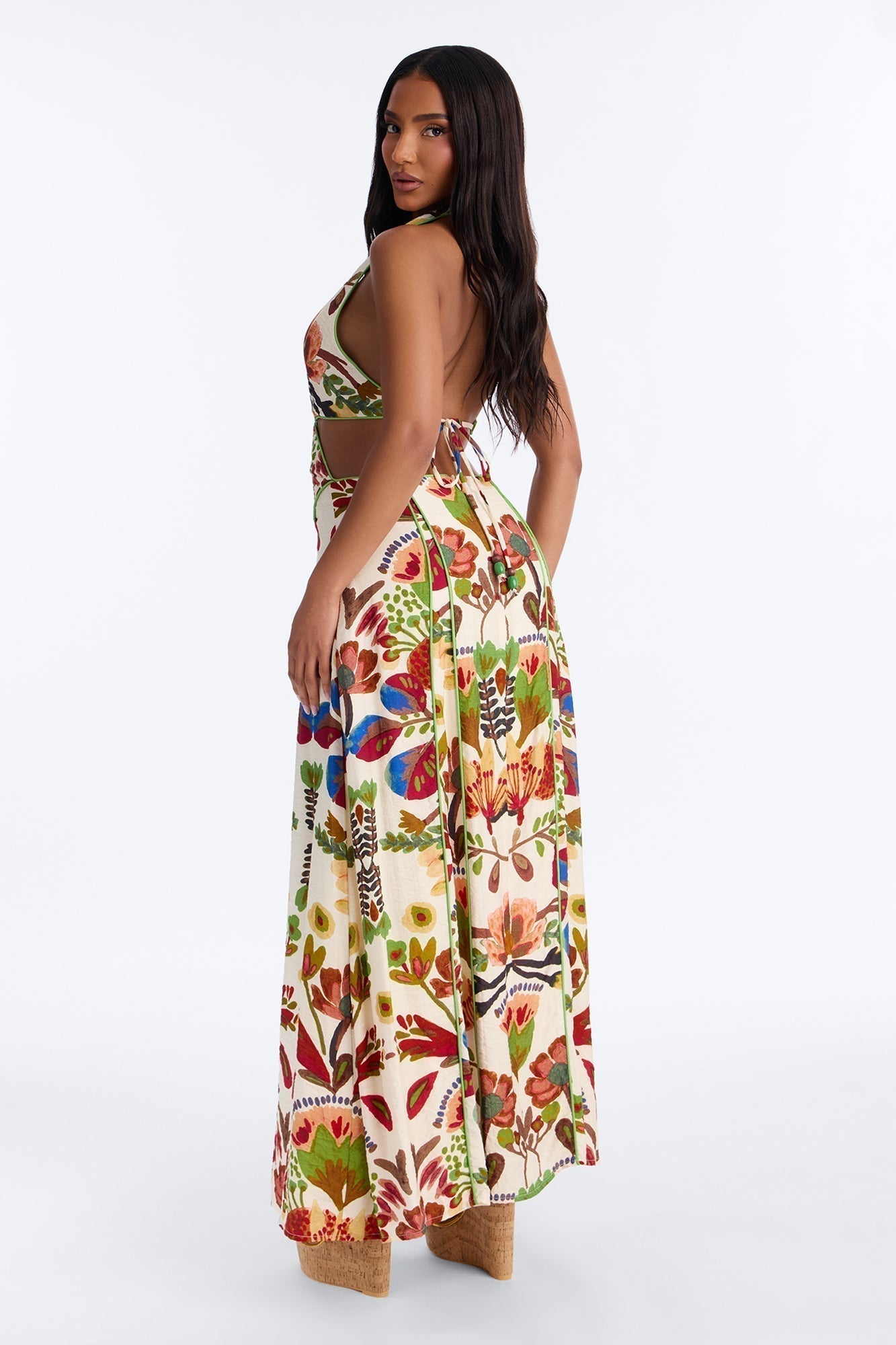 Sicilian Summer Linen Maxi Dress - Cream/combo