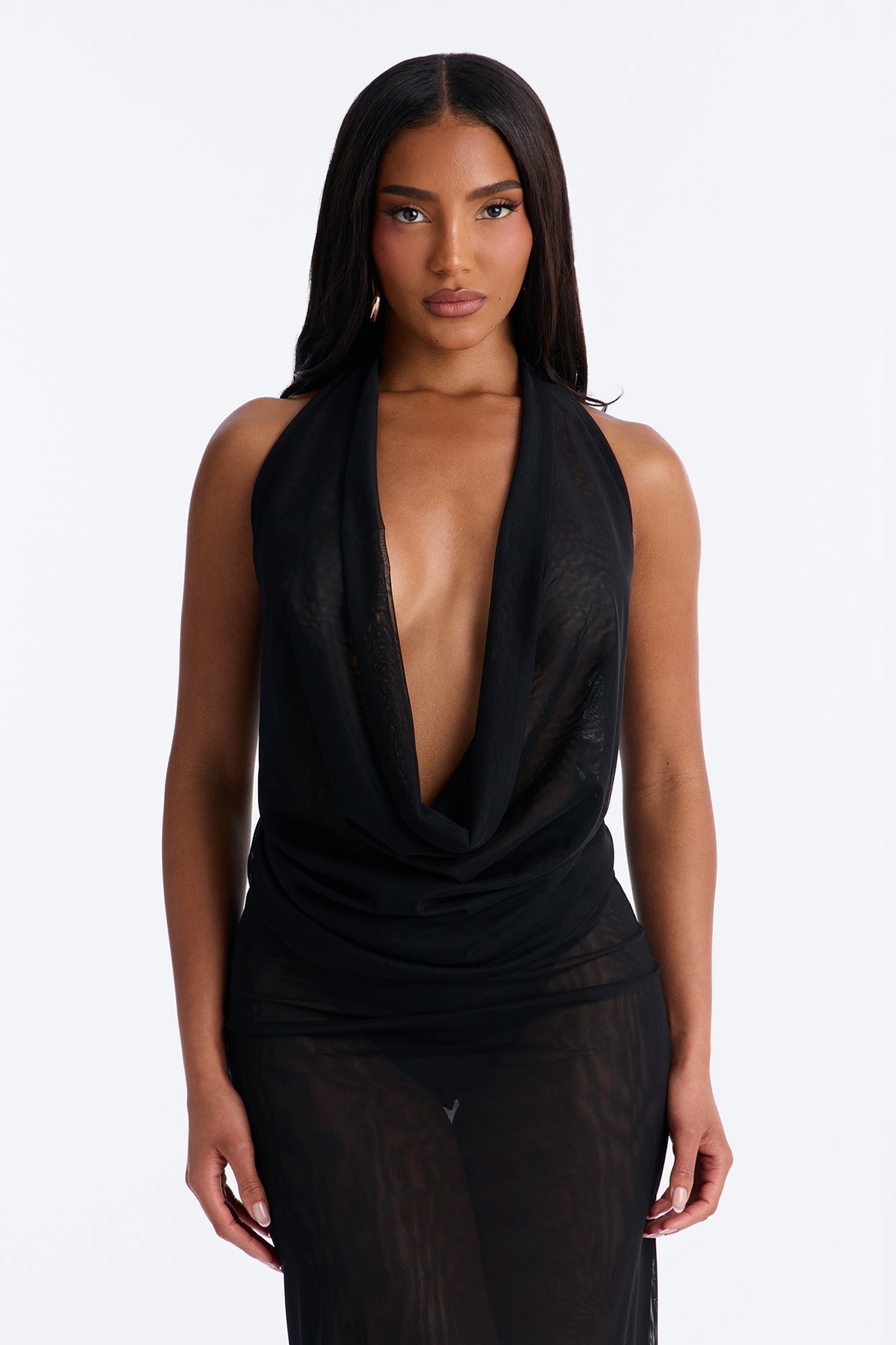 Stella Backless Mesh Maxi Dress - Black