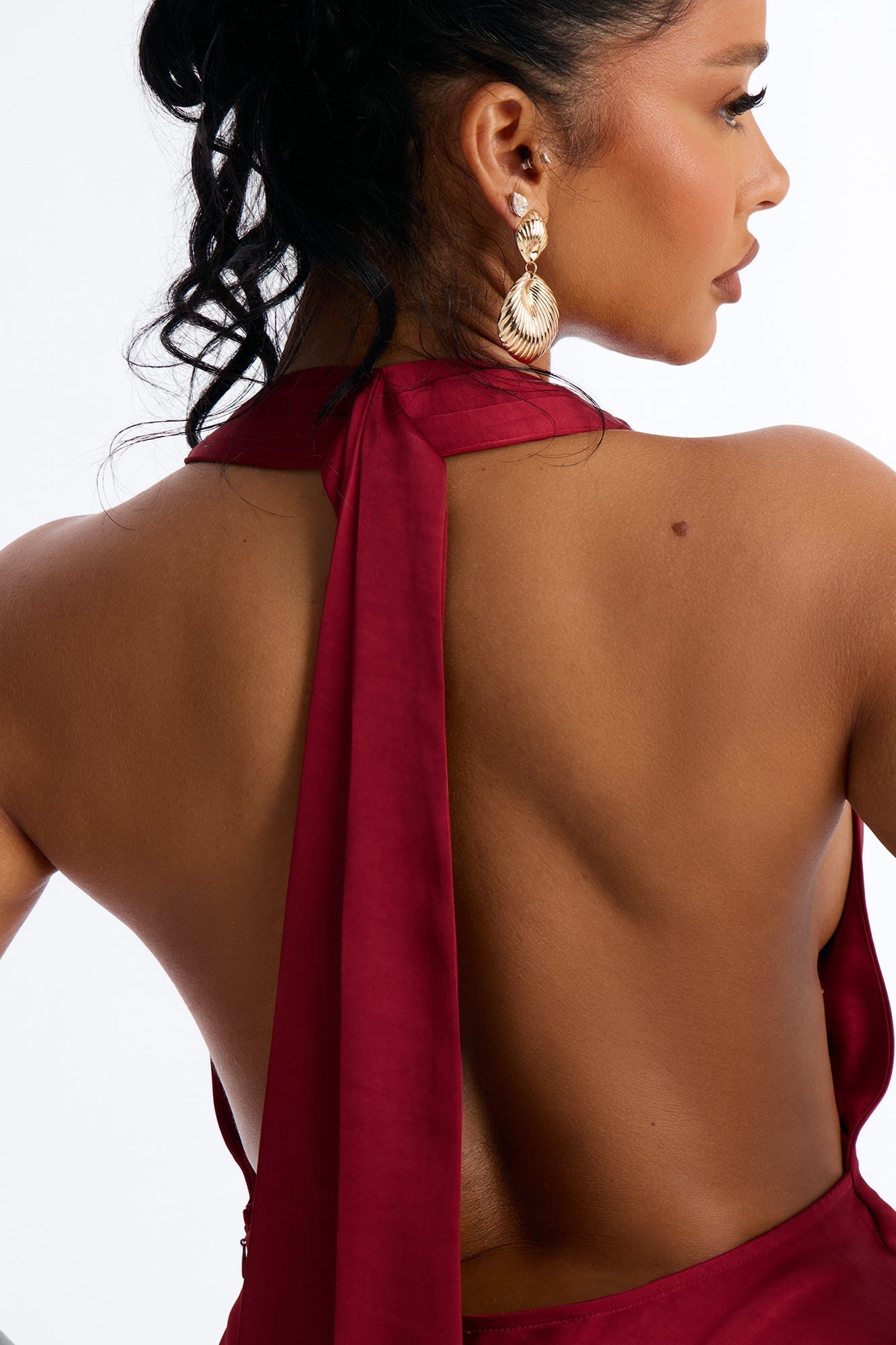 Riley Asymmetrical Satin Maxi Dress - Marsala