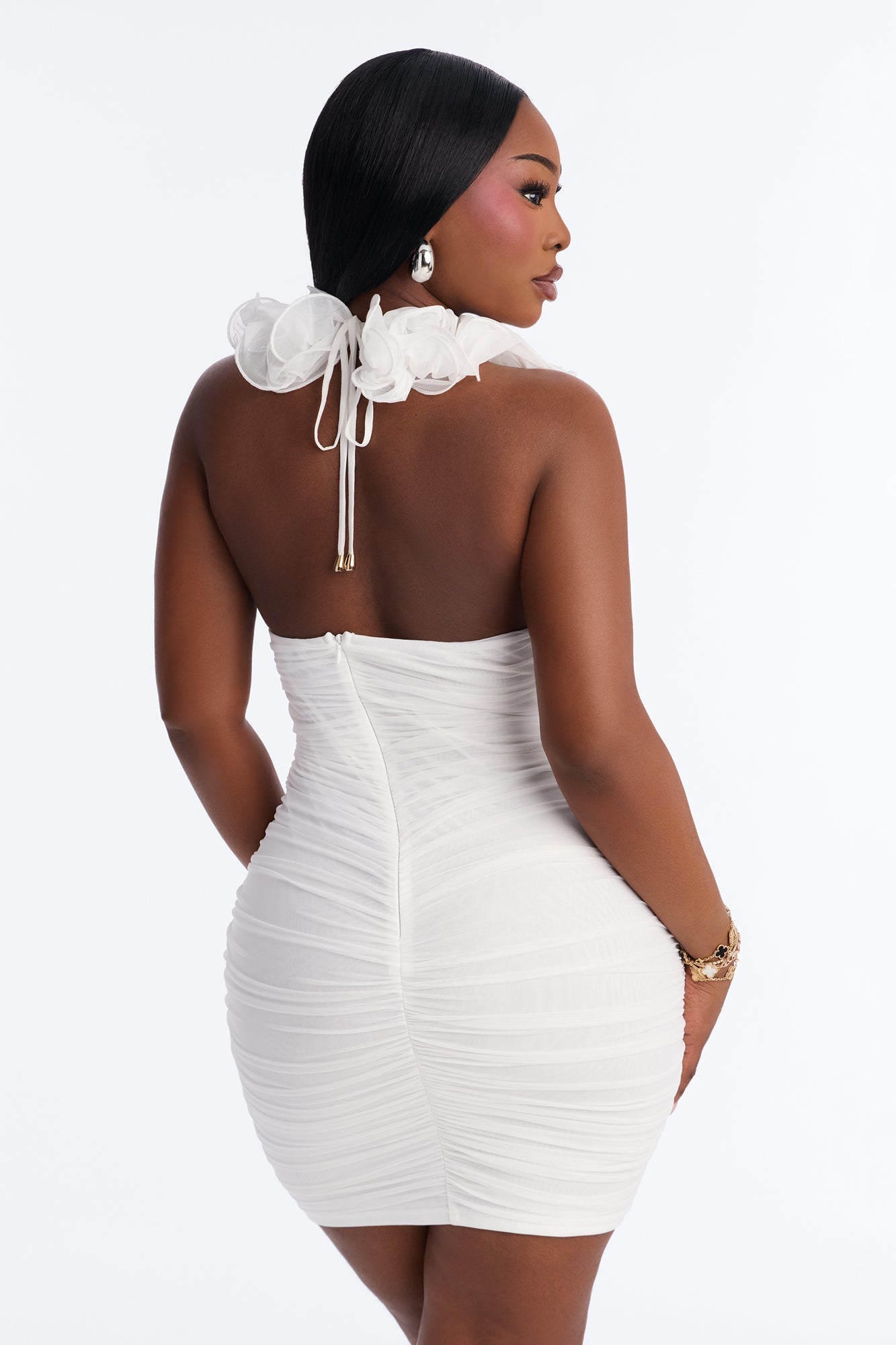 Hannah Ruffle Mesh Mini Dress - White