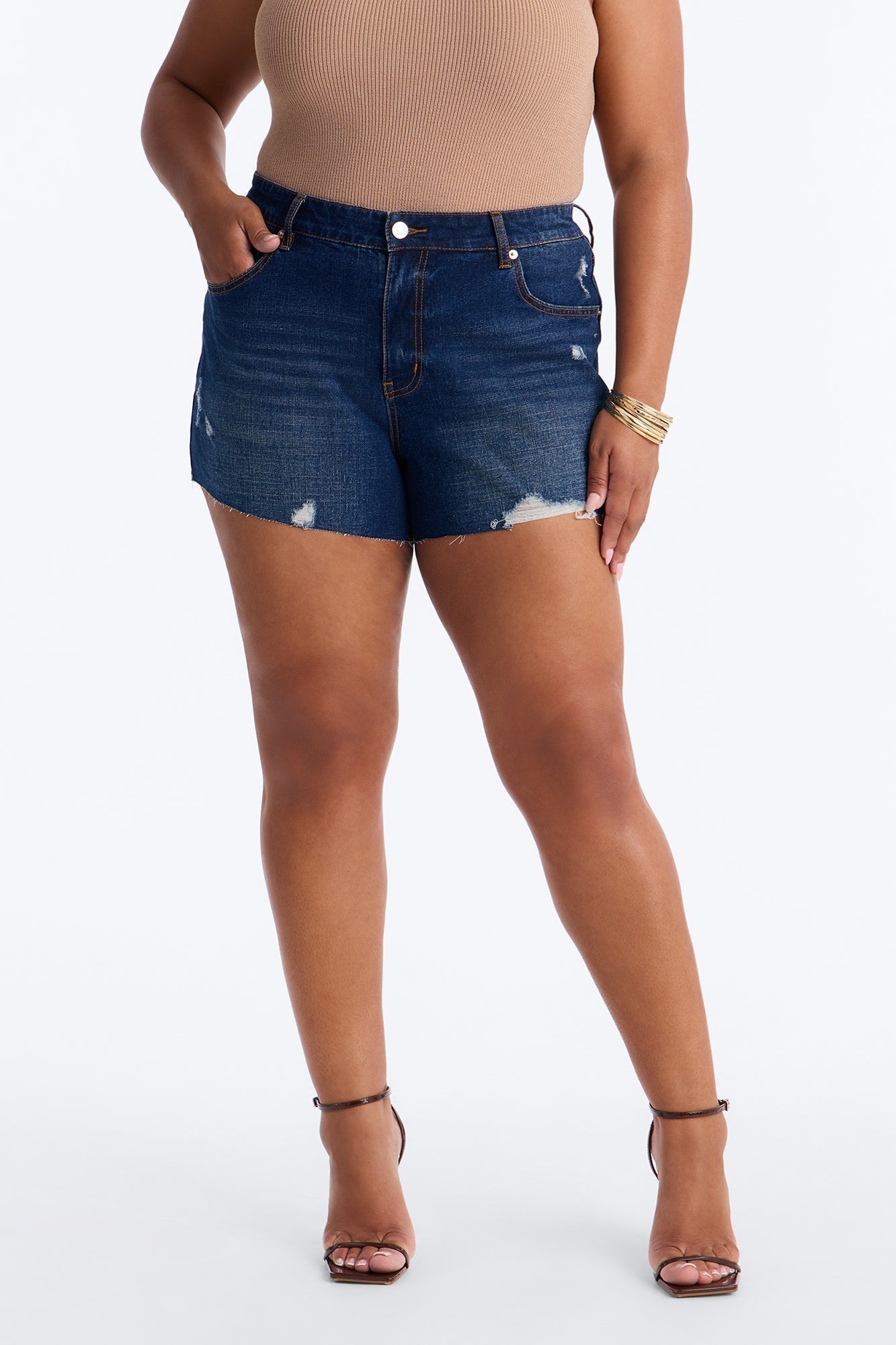 Crashing Out Ripped Cut Off Denim Shorts - Dark Wash