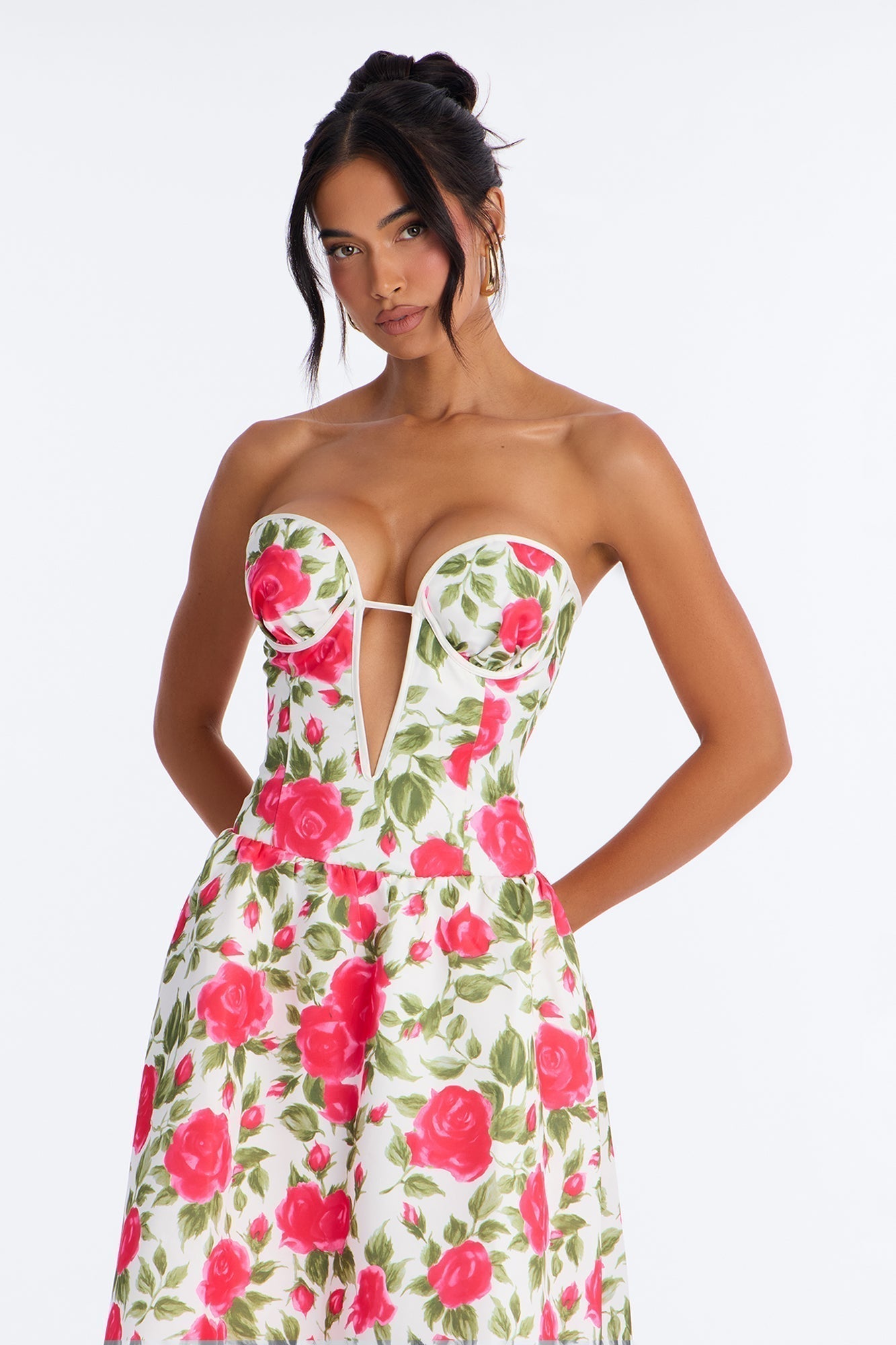 Sweetheart Bloom Satin Floral Midi Dress - Pink/combo