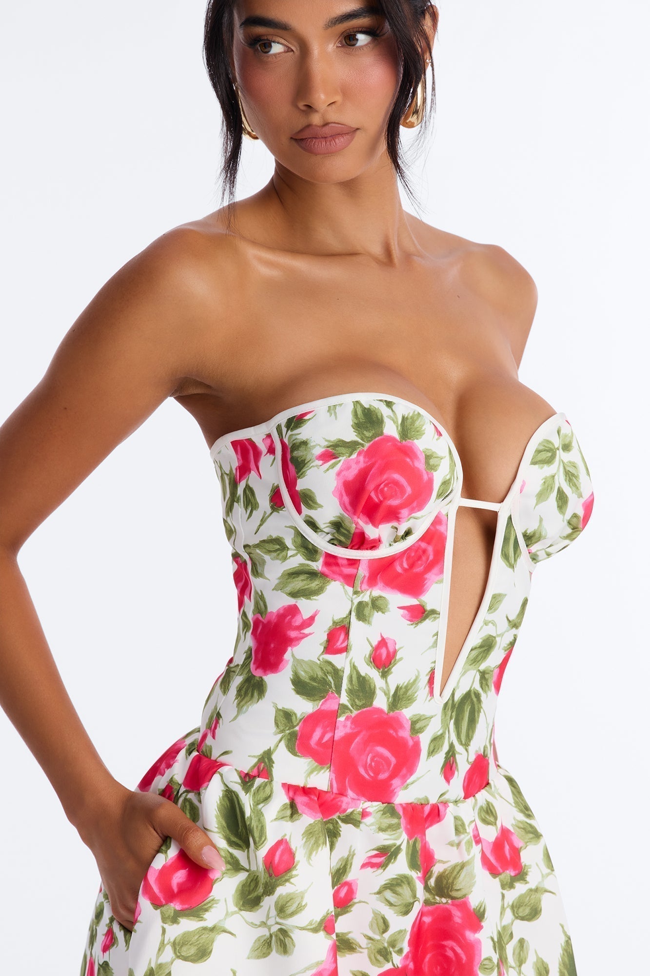 Sweetheart Bloom Satin Floral Midi Dress - Pink/combo