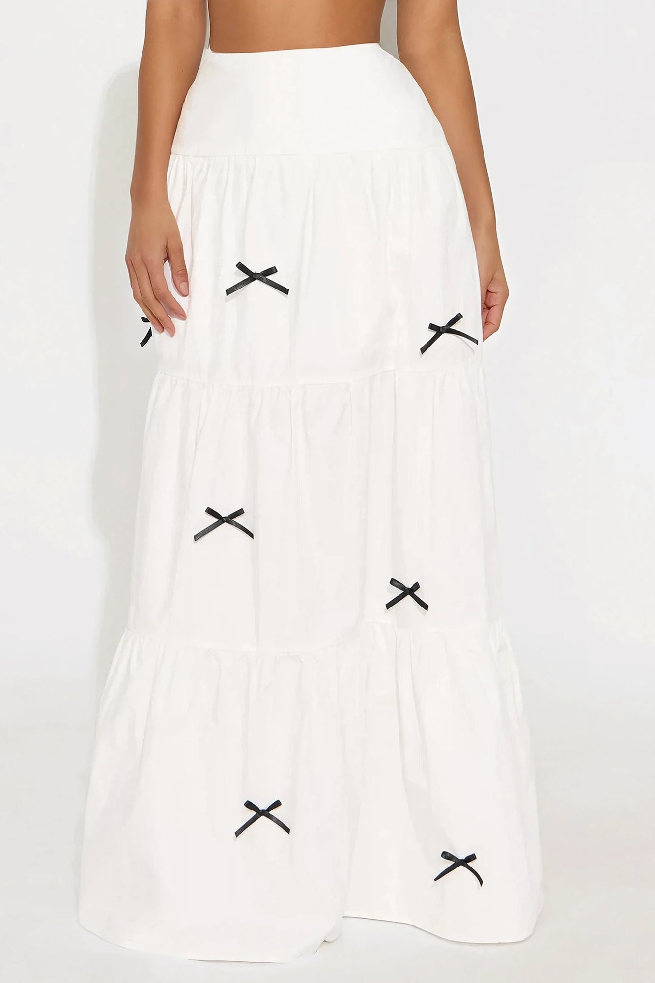 In Love With Bows Tiered Maxi Skirt - White