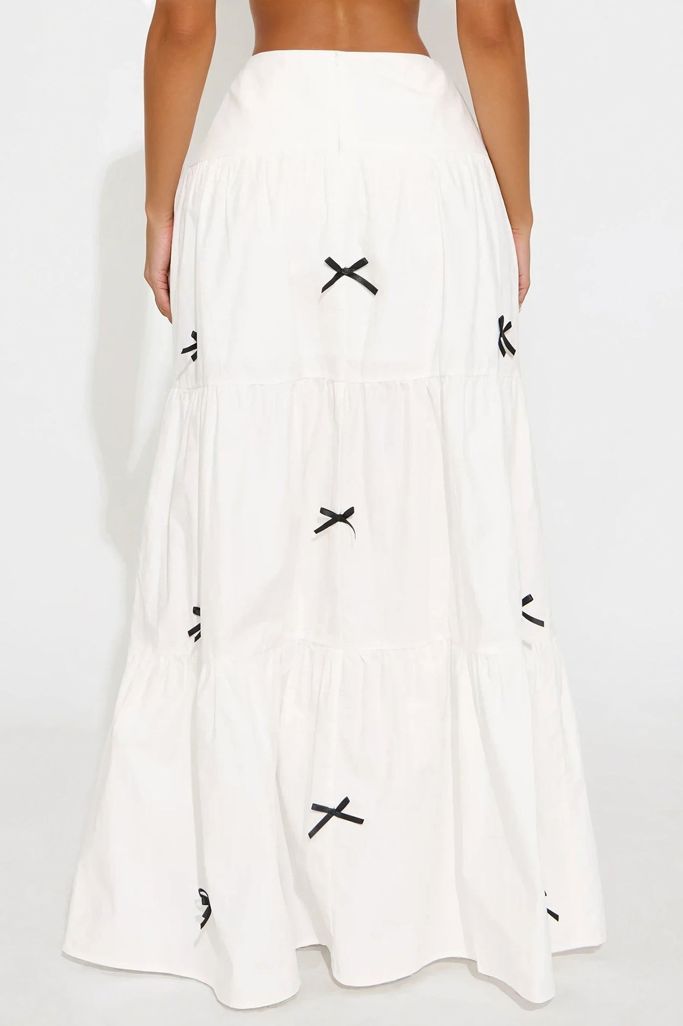 In Love With Bows Tiered Maxi Skirt - White