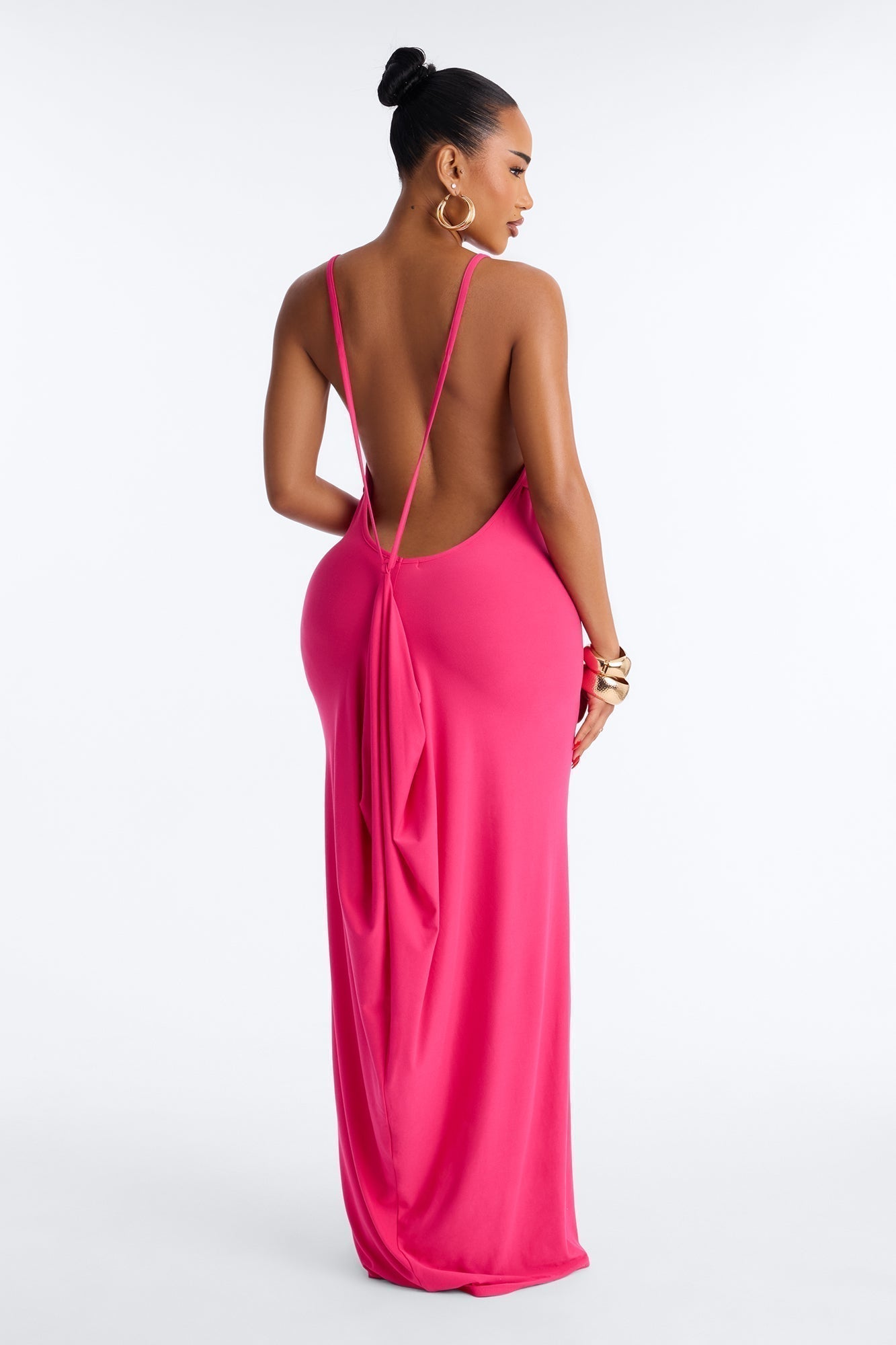 Selena Backless Drape Maxi Dress - Hot Pink