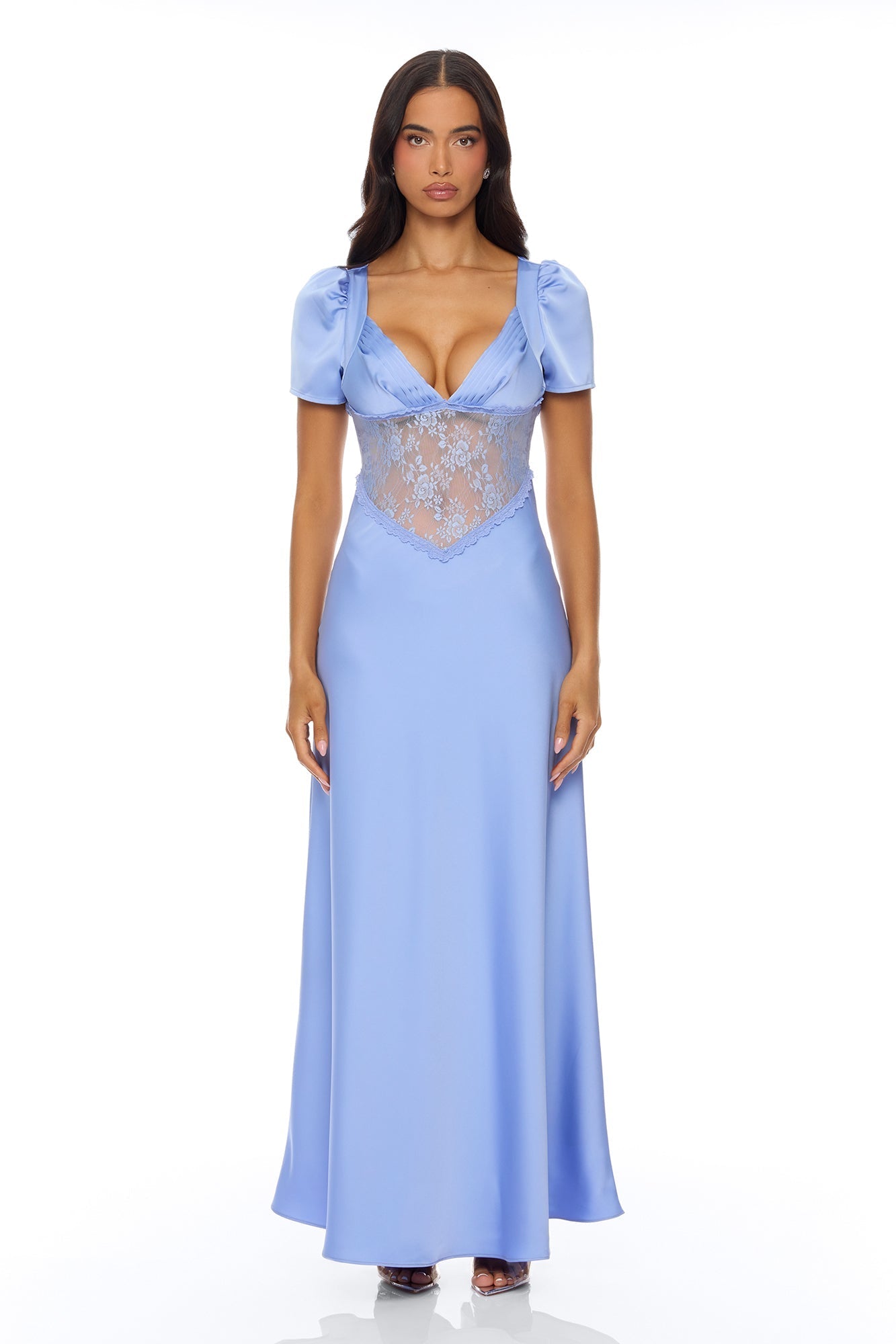 Lace Daydream Satin Maxi Dress - Light Blue