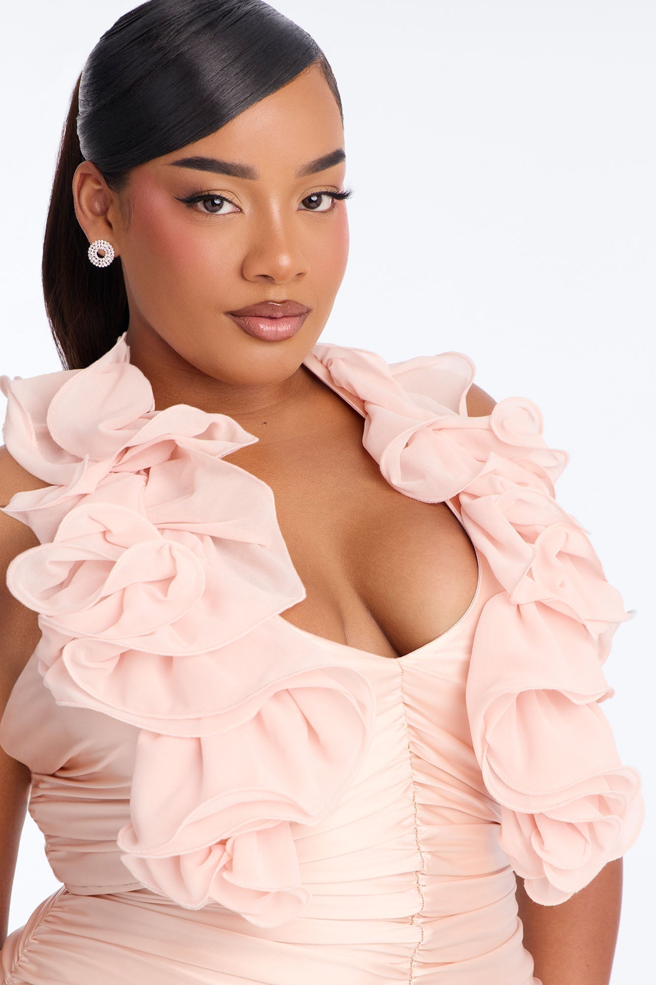Jasmine Ruffle Ruched Mini Dress - Blush