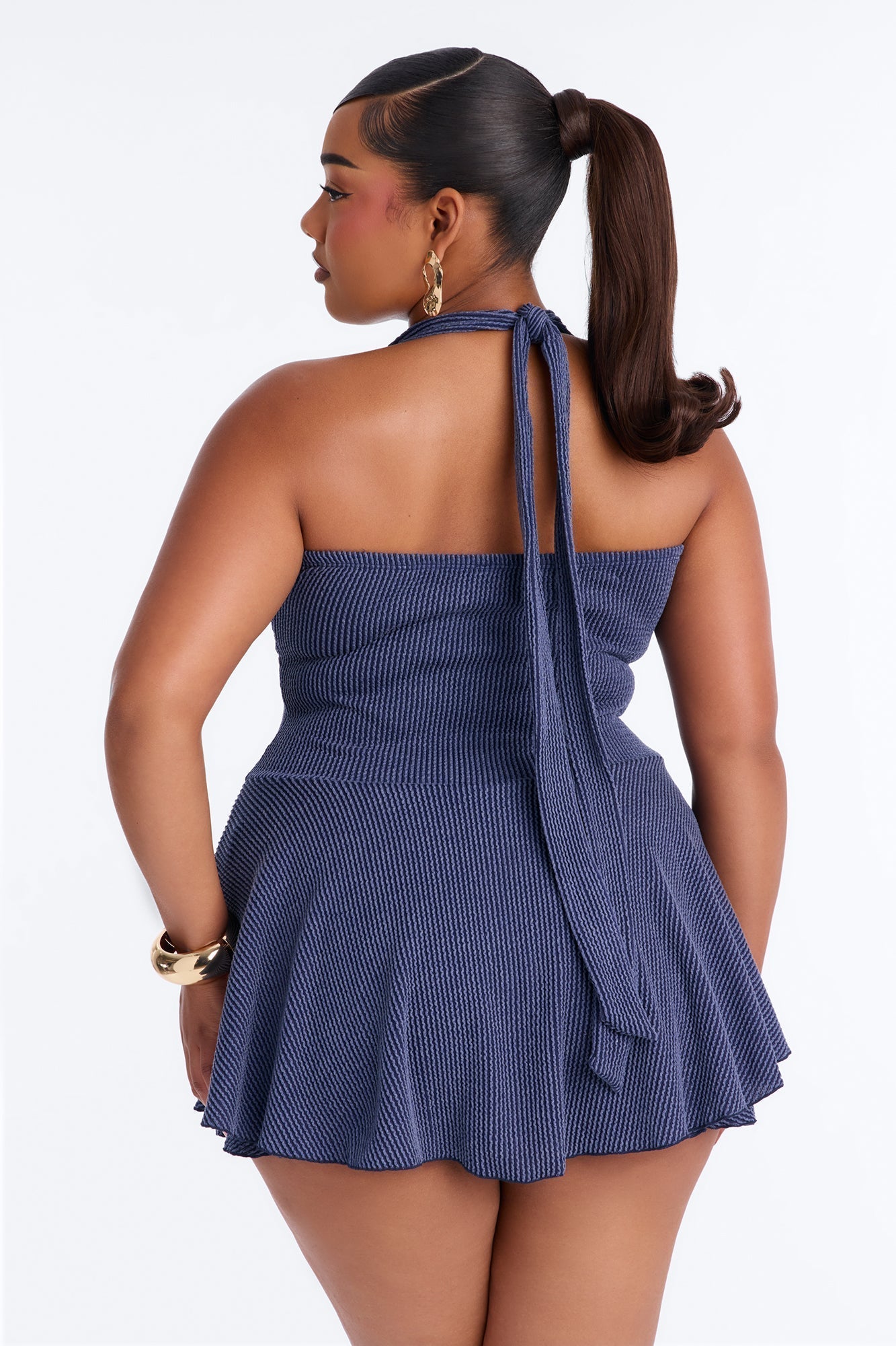 Kamryn Halter Ribbed Mini Dress - Denim