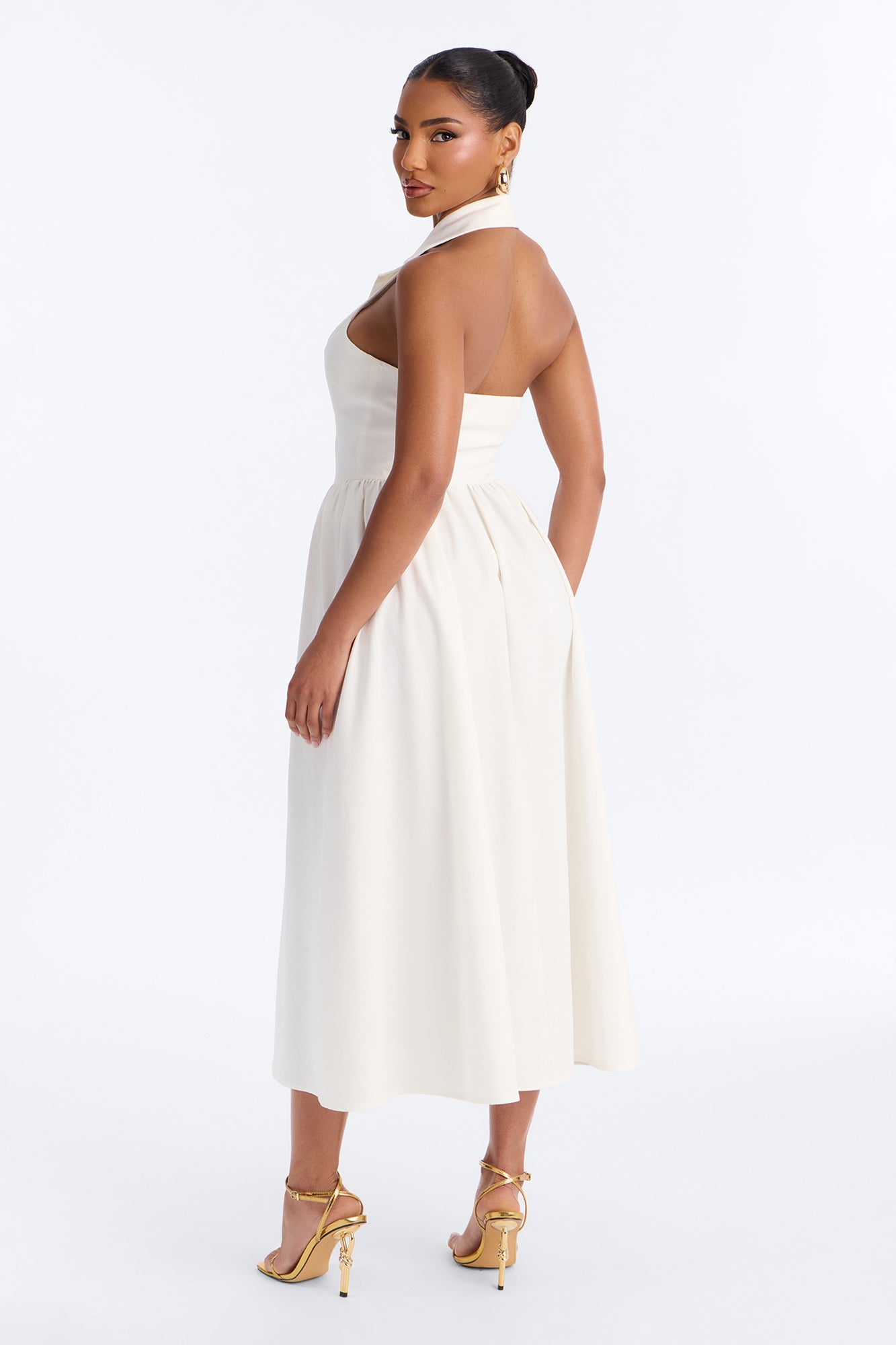 Giselle Collar Halter Midi Dress - White