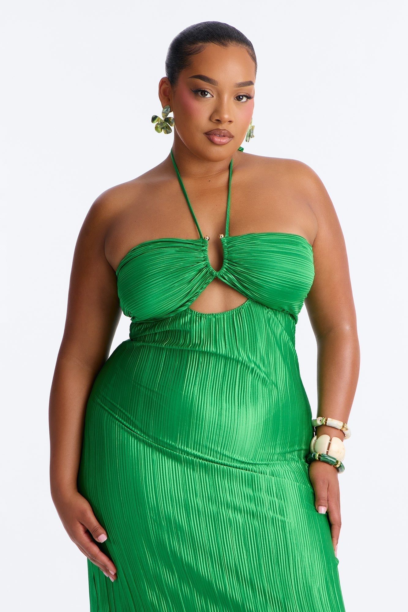 Paradise Glow Plisse Maxi Dress - Lime