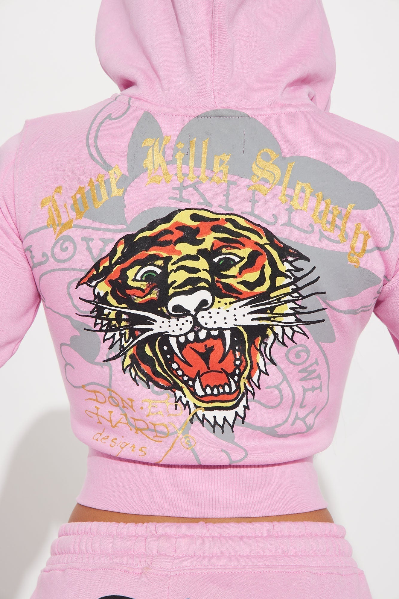 Ed Hardy Tiger Roar Zip Up Hoodie - Pink
