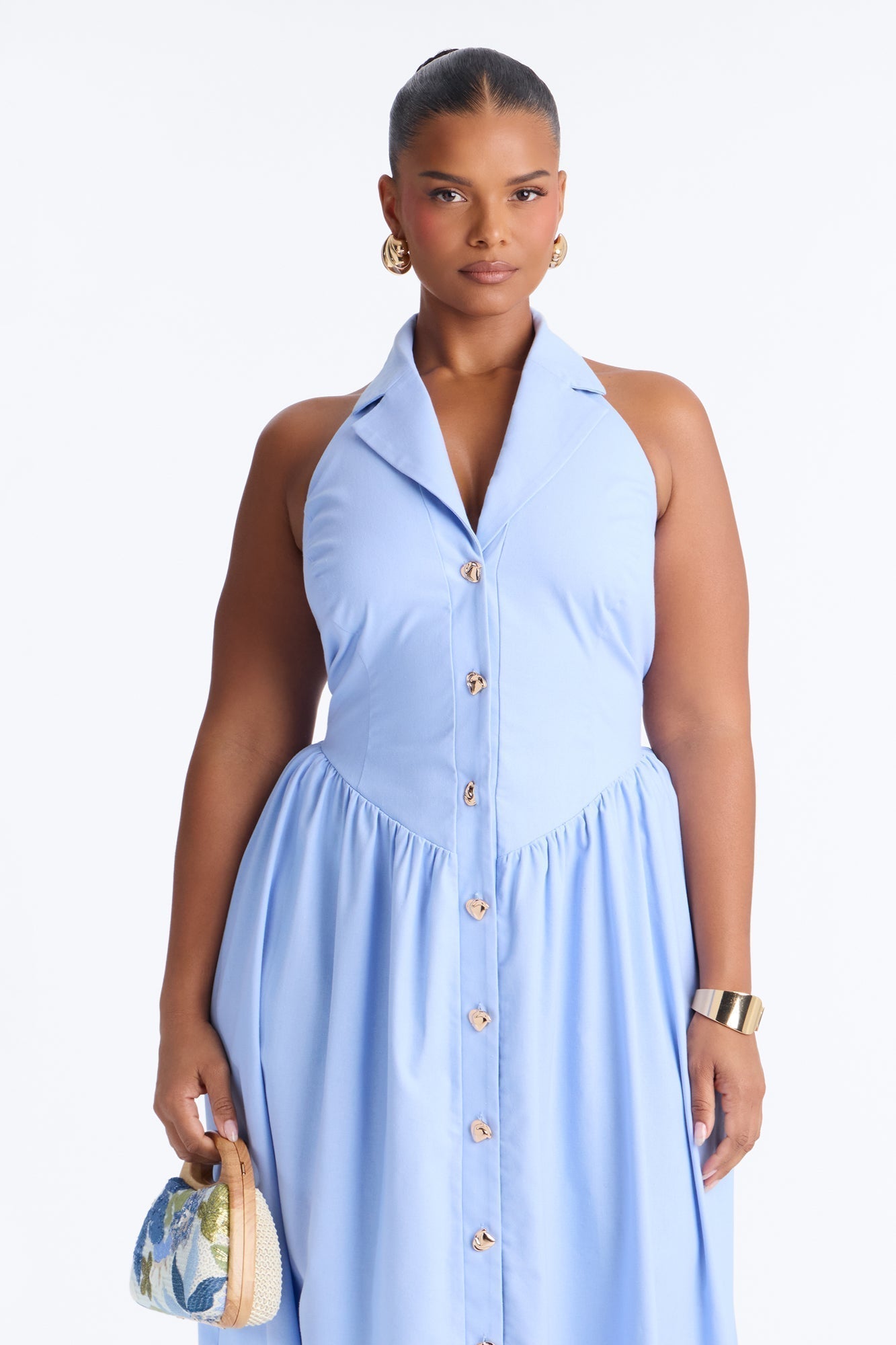 Giselle Collar Halter Midi Dress - Blue