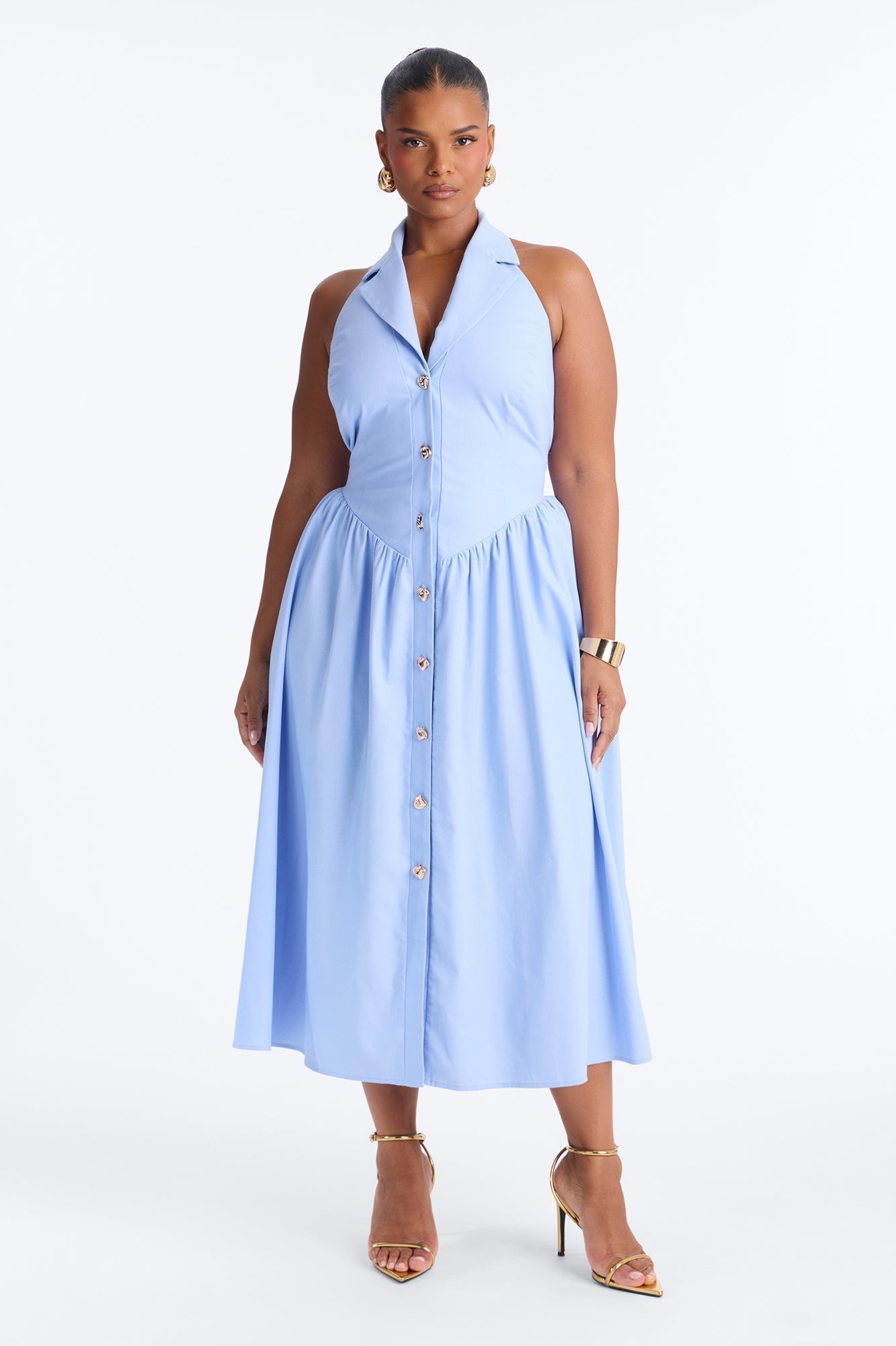 Giselle Collar Halter Midi Dress - Blue