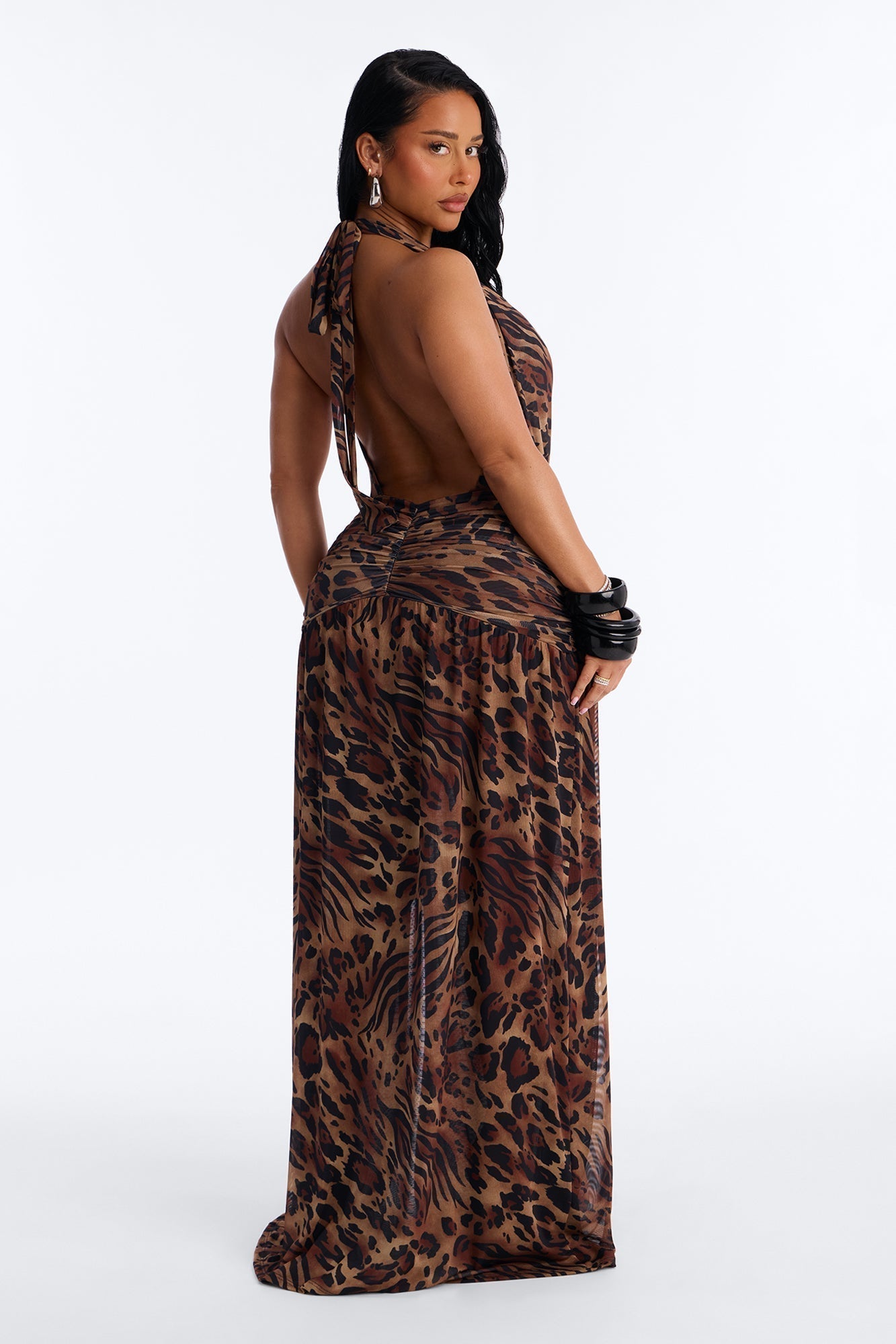 Daniela Leopard Mesh Maxi Dress - Leopard