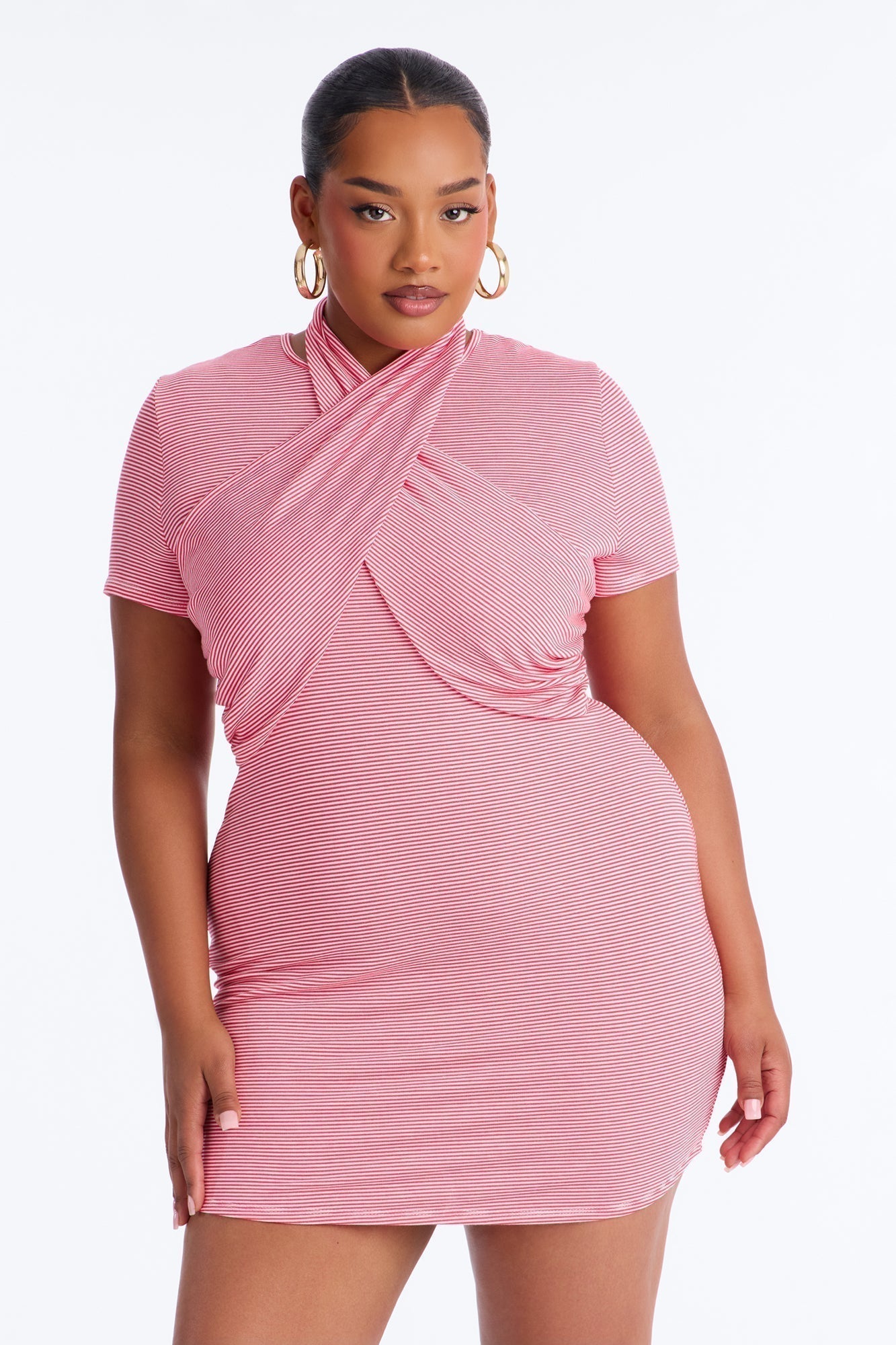 Jayla Striped T Shirt Mini Dress - Red/combo