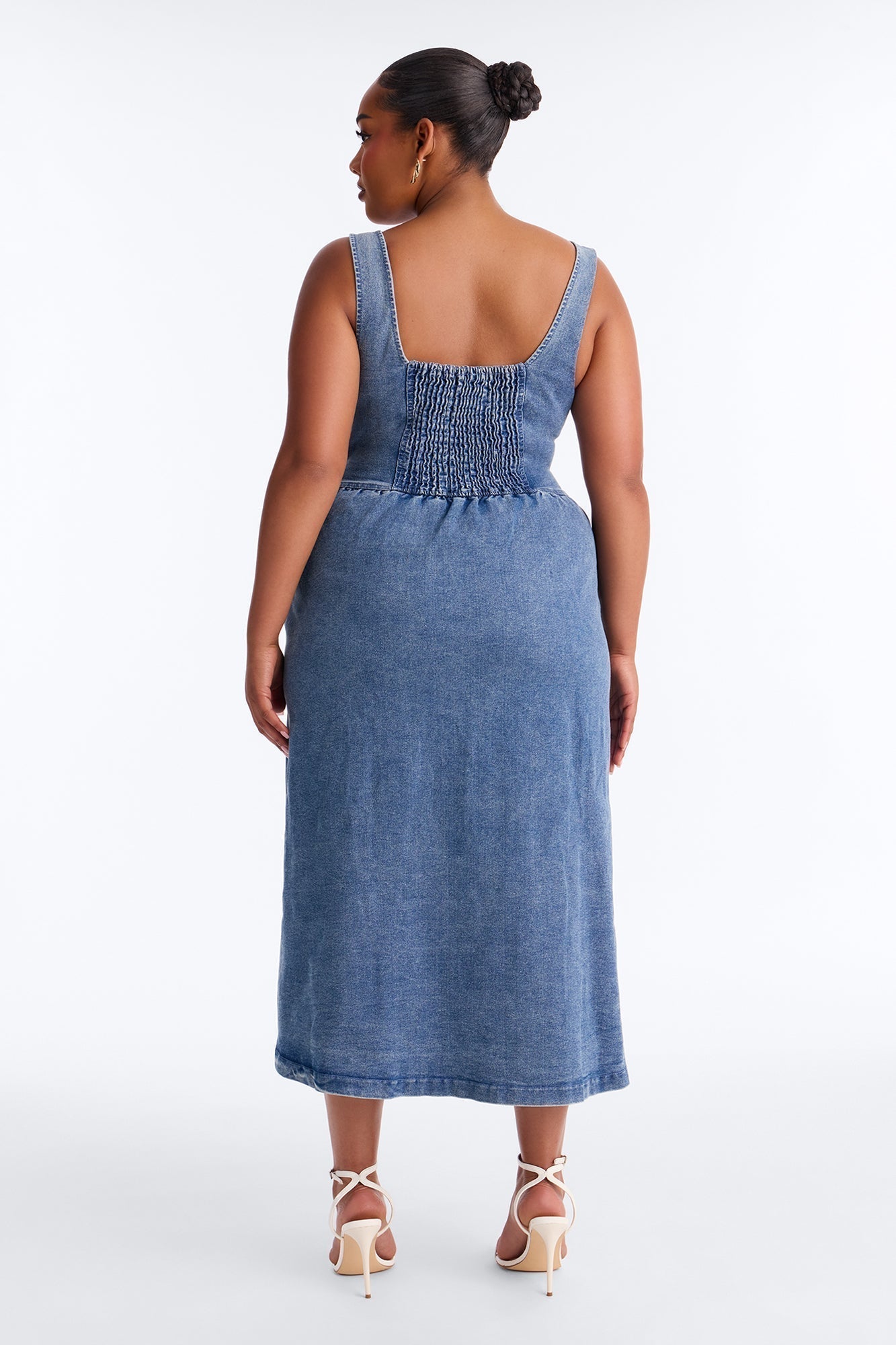 Cara Button Up Denim Midi Dress - Denim