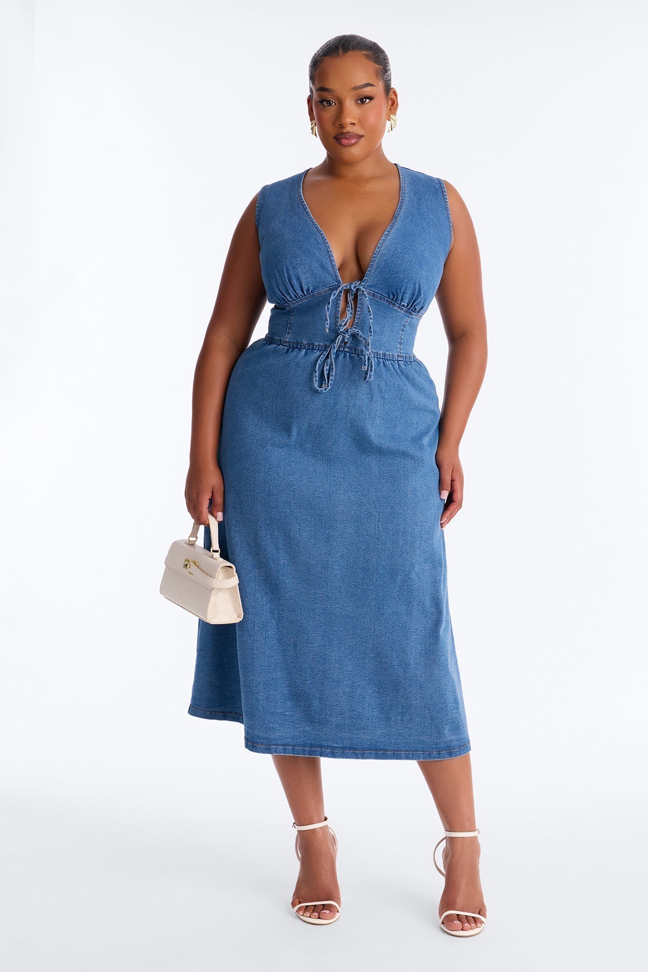 Rory Pleated Denim Midi Dress - Medium Wash