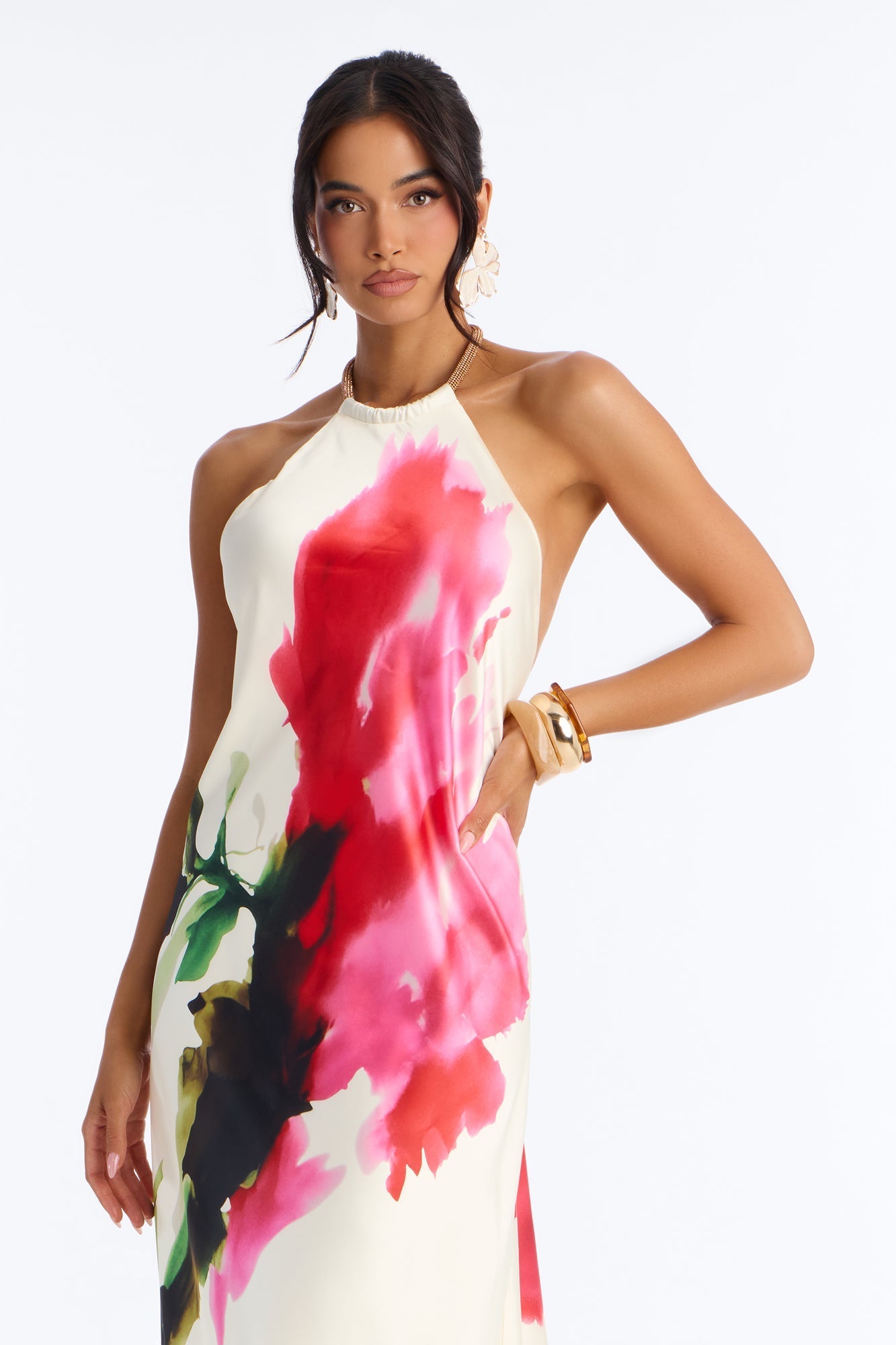 Cordelia Sleeveless Satin Maxi Dress - Cream/combo