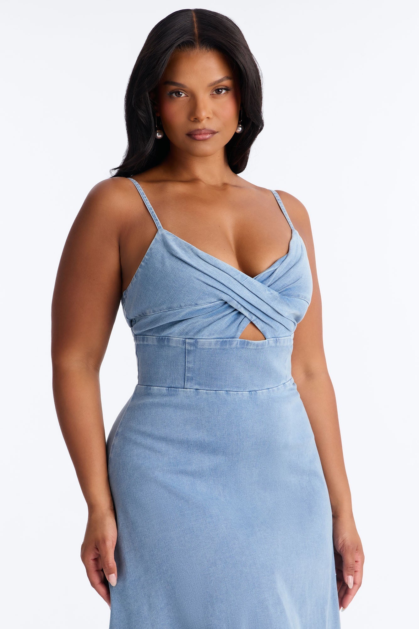 Ivy Twist Denim Midi Dress - Denim
