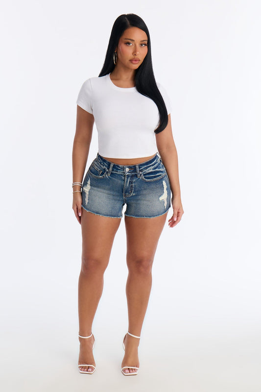 Absolutely Thriving Stretch Denim Cut Off Shorts - Vintage Wash