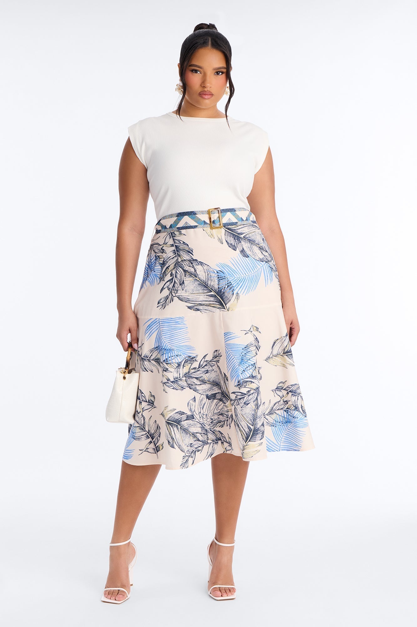 Eleanor Belted Printed Midi Dress - White/combo