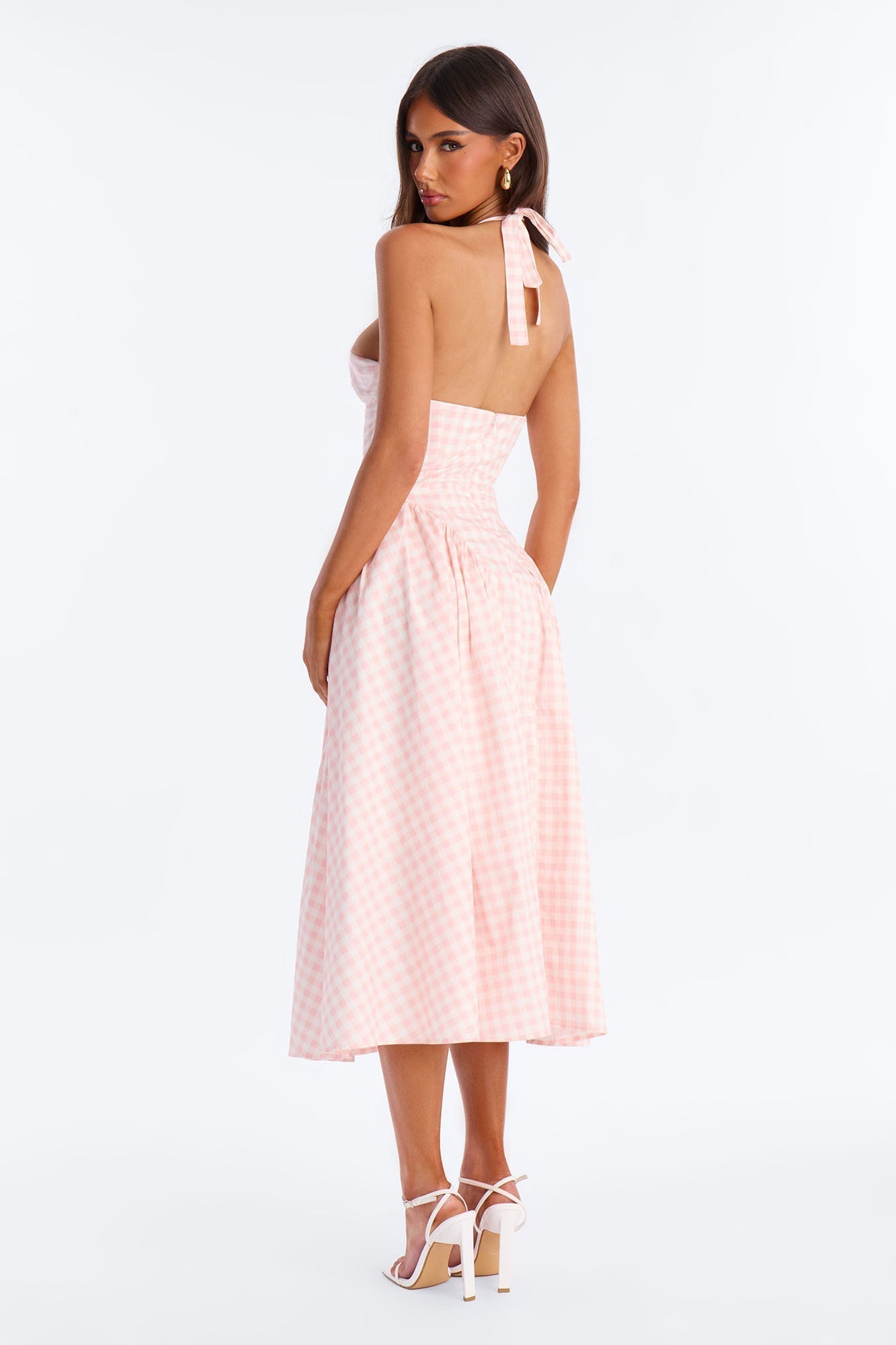 Mara Corset Gingham Midi Dress - Pink/combo