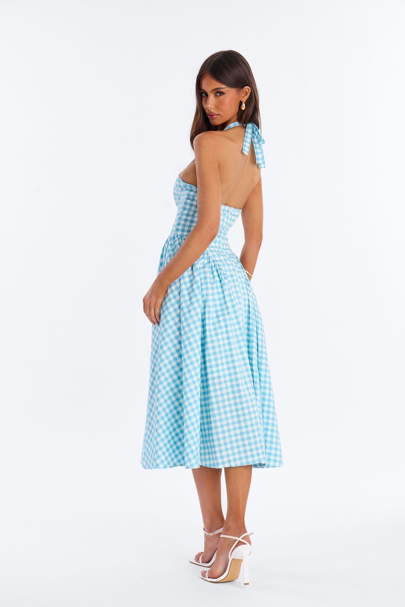 Mara Corset Gingham Midi Dress - Blue/combo