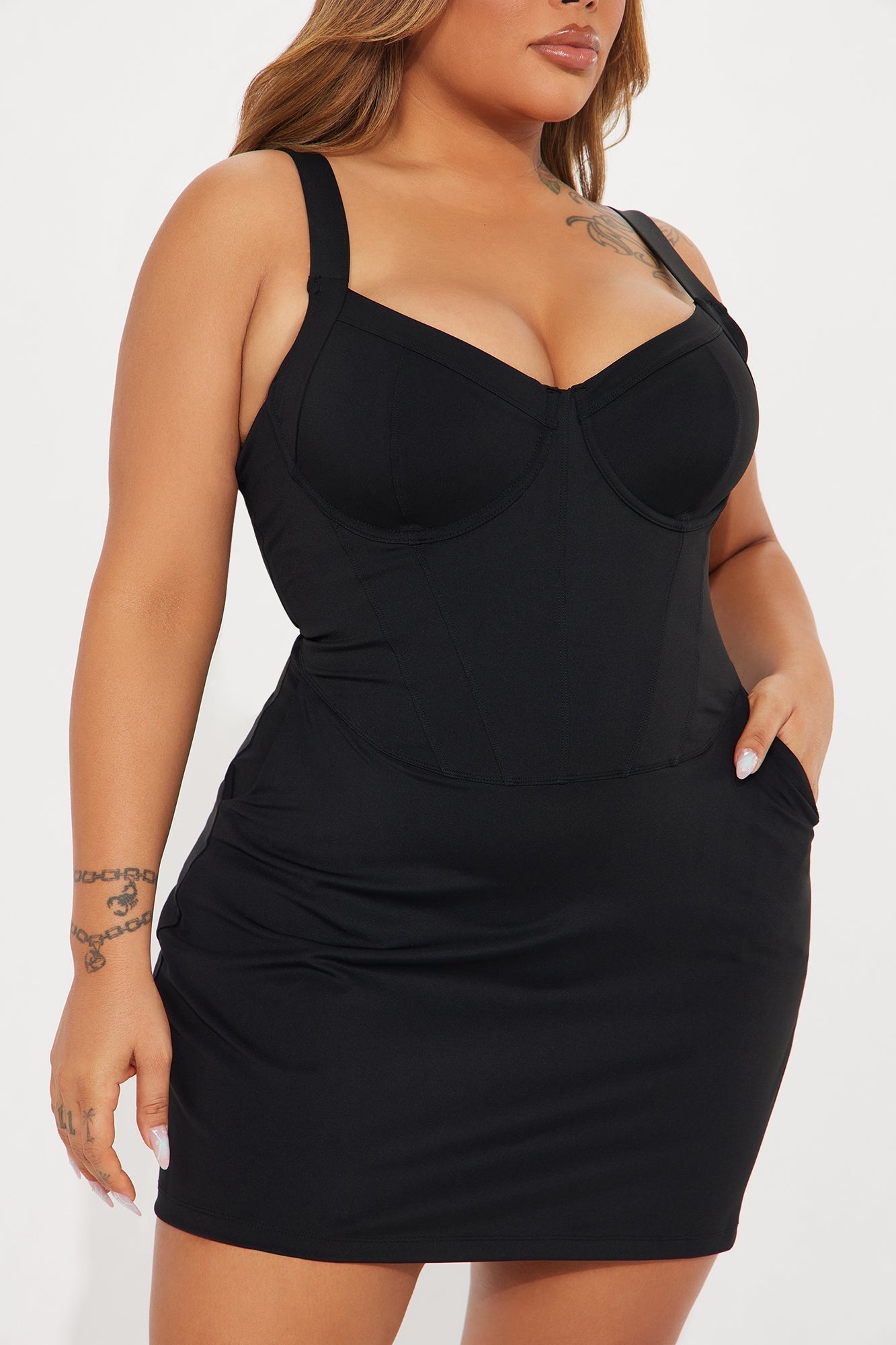 Delvina Snatched Sculpting 1 Piece Swimsuit Dress - Black