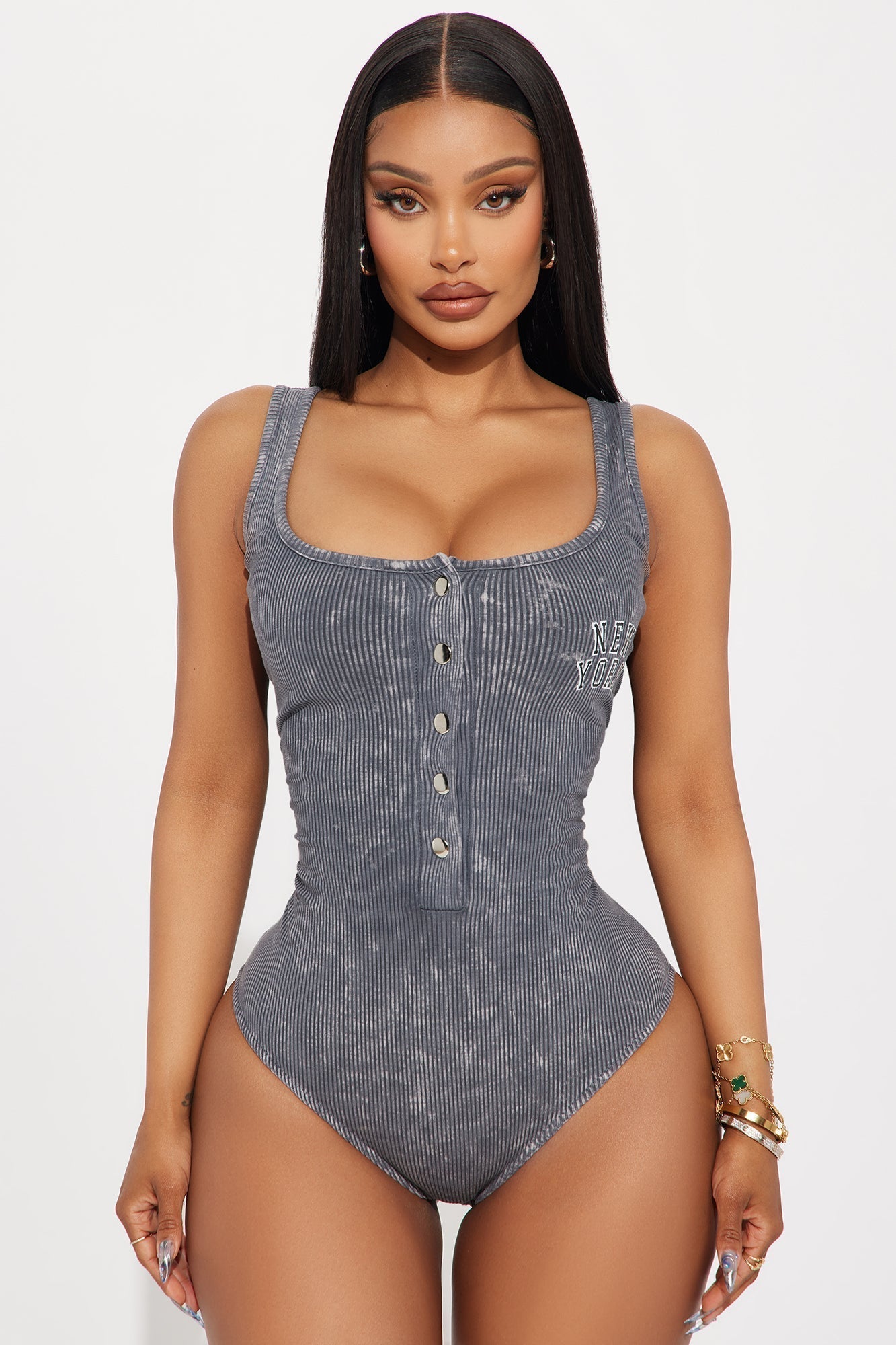 New York Washed Bodysuit - Charcoal