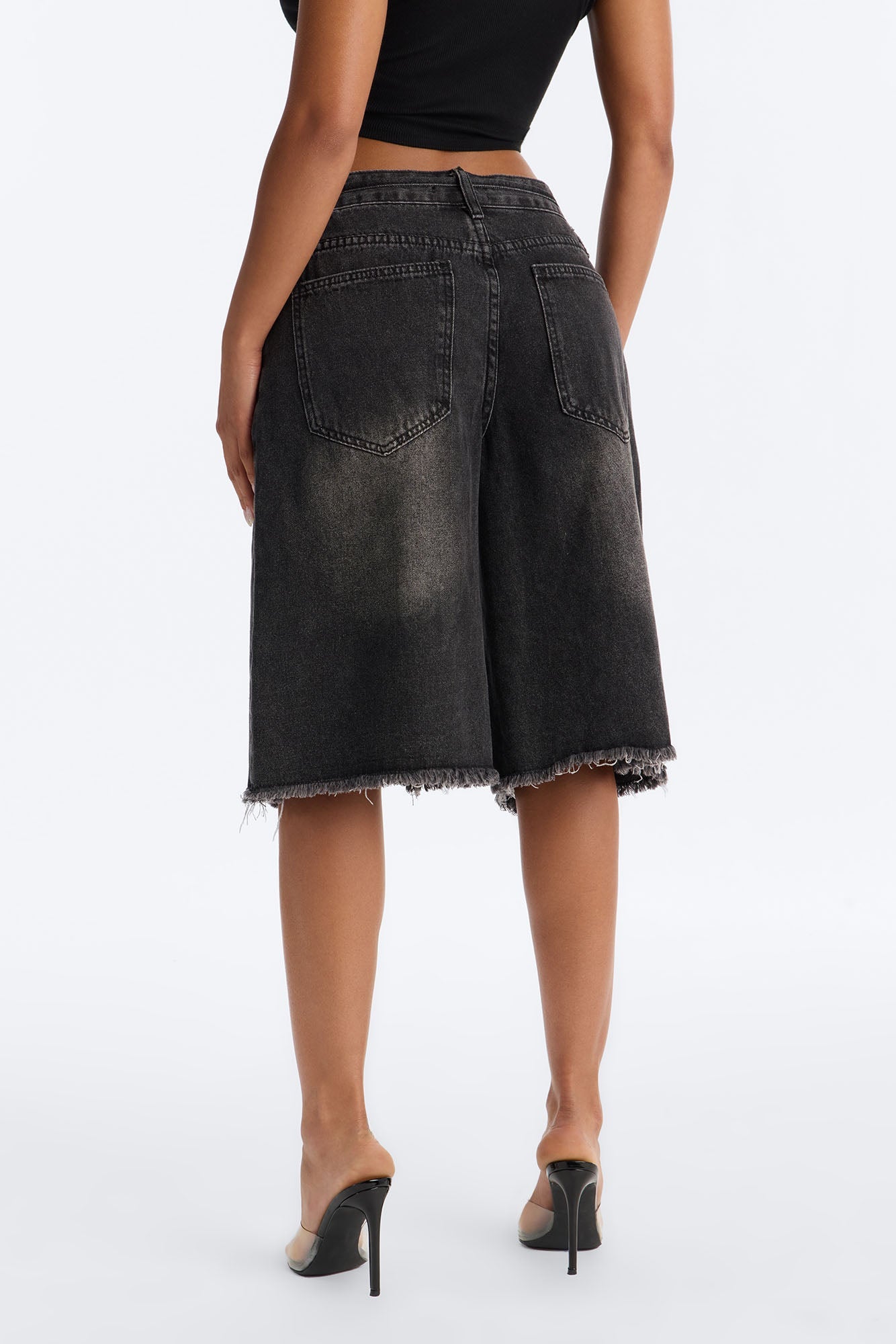 Ludlow Tie Waist Ripped Denim Jorts - Black Wash