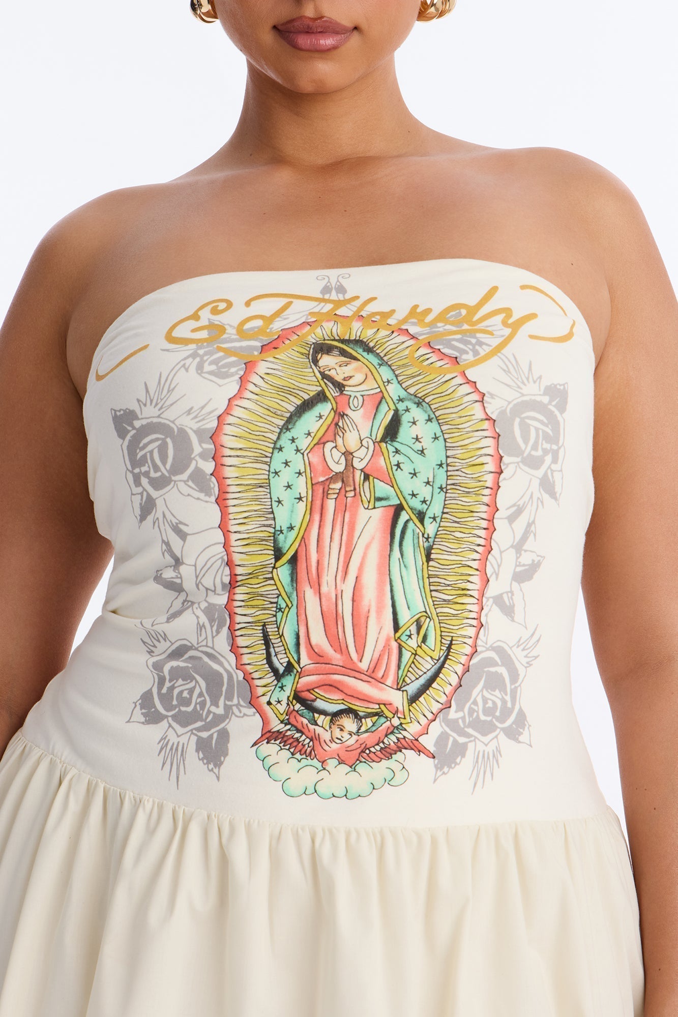 Ed Hardy Mother Mary Bubble Mini Dress - Ivory