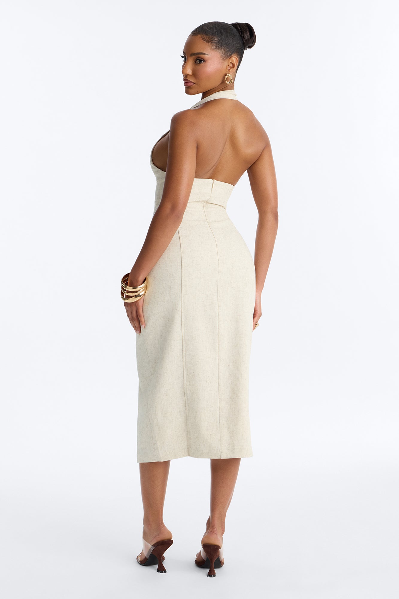 Leah Linen Midi Dress - Cream