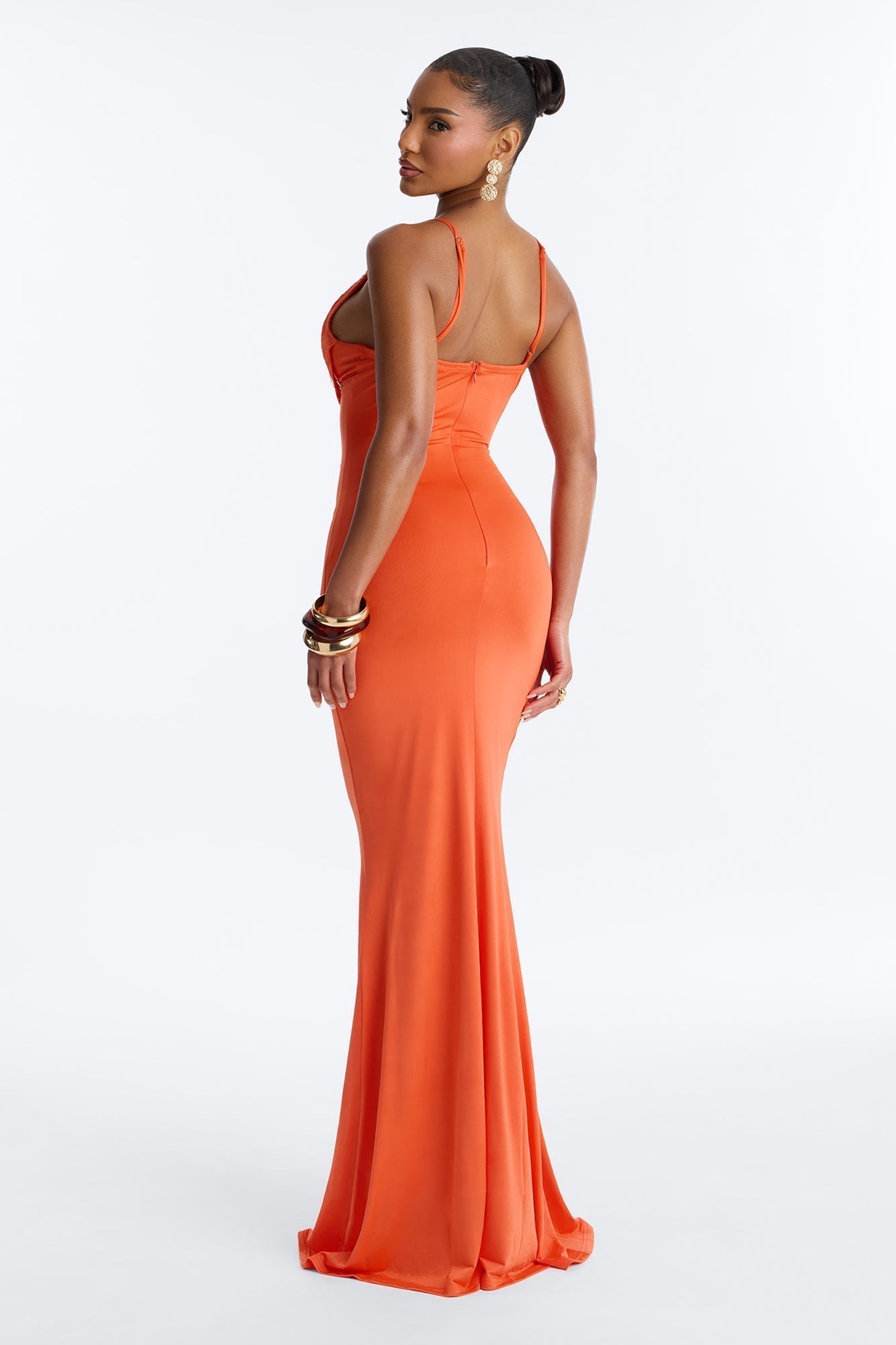 Sofia Ruched Fringe Maxi Dress - Orange