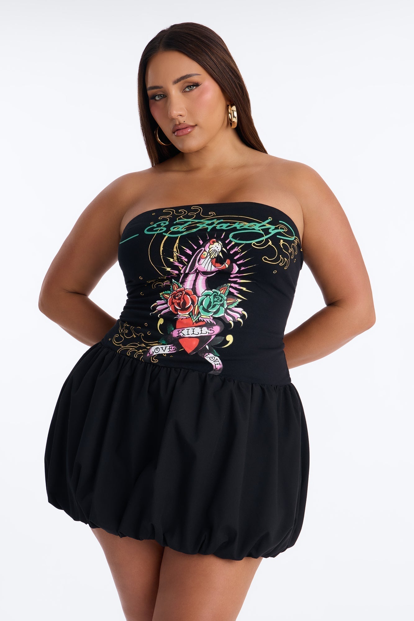 Ed Hardy Eternal Love Bubble Mini Dress - Black
