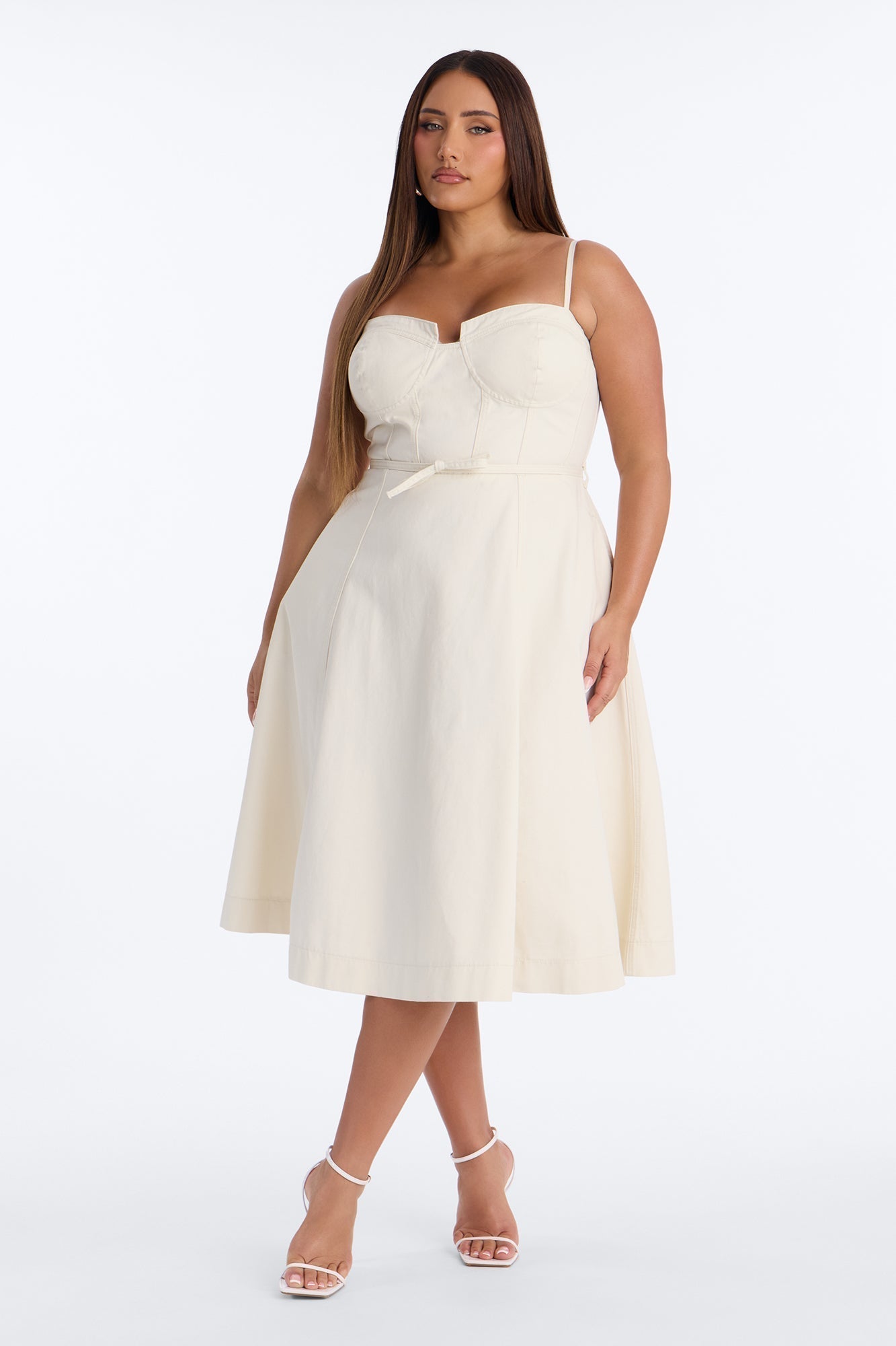 Sweet Chick Denim Midi Dress - White