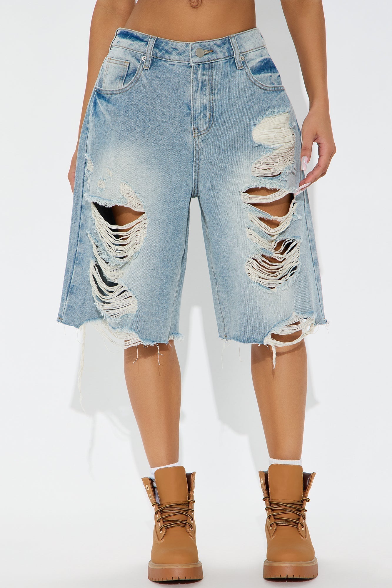 Watch Me Go Ripped Denim Shorts - Vintage Wash