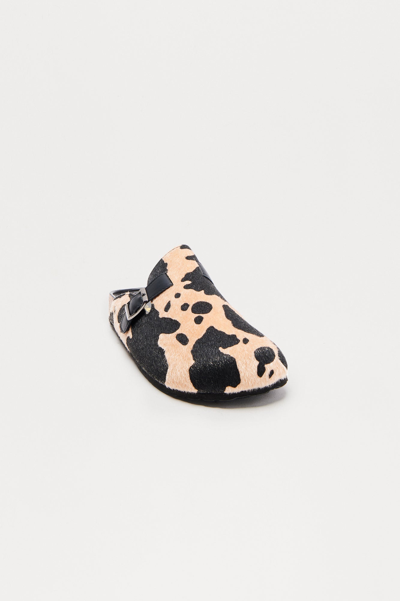 Acres Buckle Cow Print Slides - Black/combo