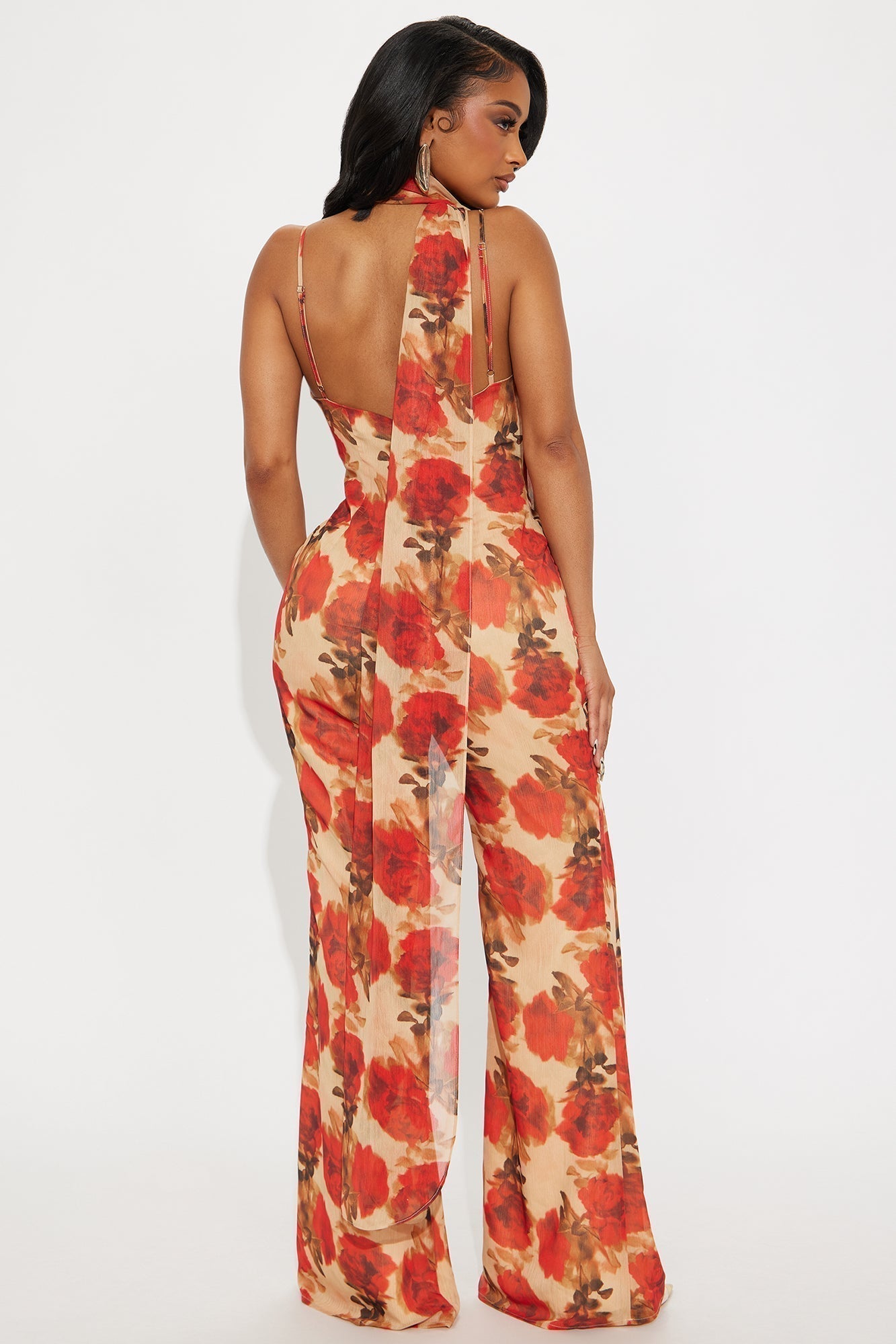 Shauna Chiffon Scarf Jumpsuit - Red/combo