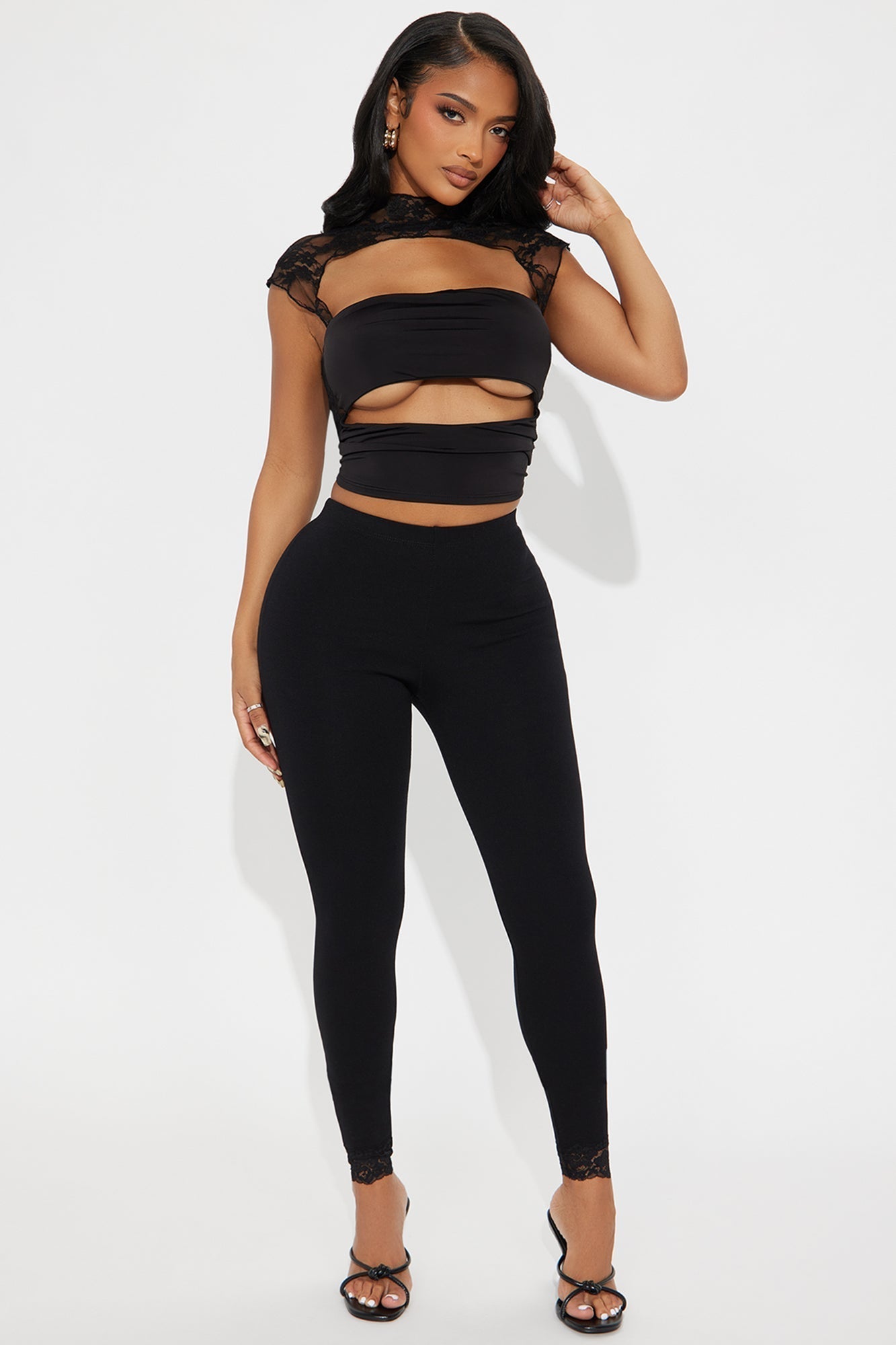Irresistibly Captivating Mock Neck Cut Out Top - Black