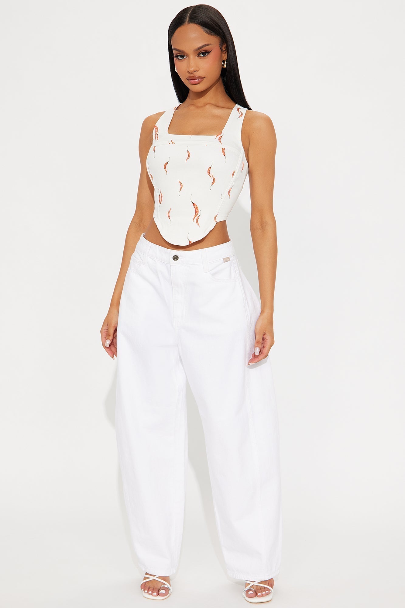 Twin Flames Chili Print Corset Top - Red/White