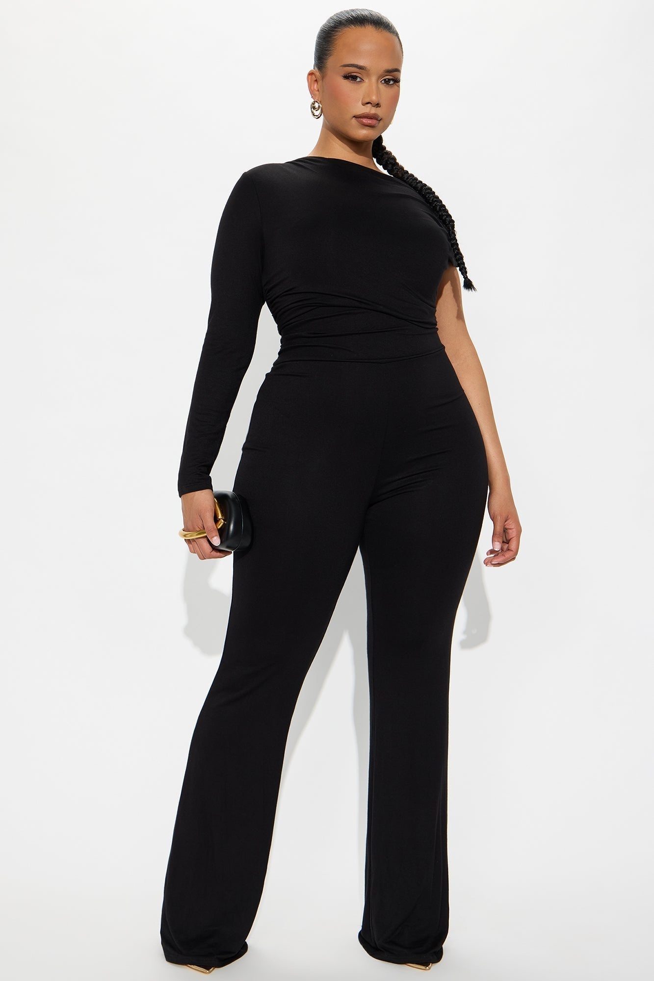 Riley Ruched One Shoulder Jumpsuit - Black
