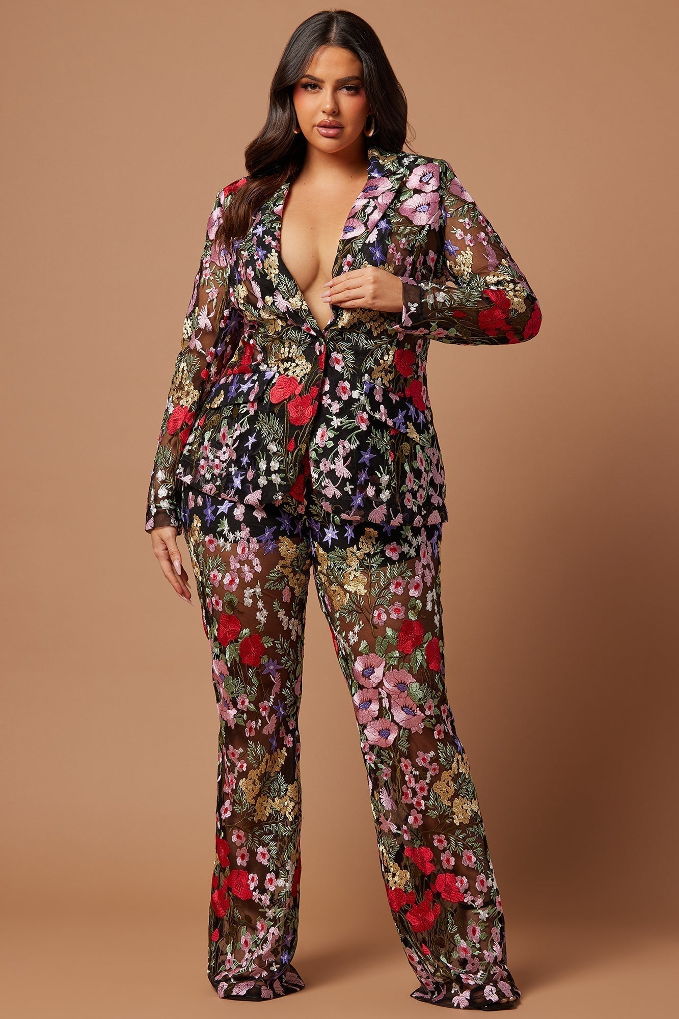 Erin Embroidered Blazer - Black/combo