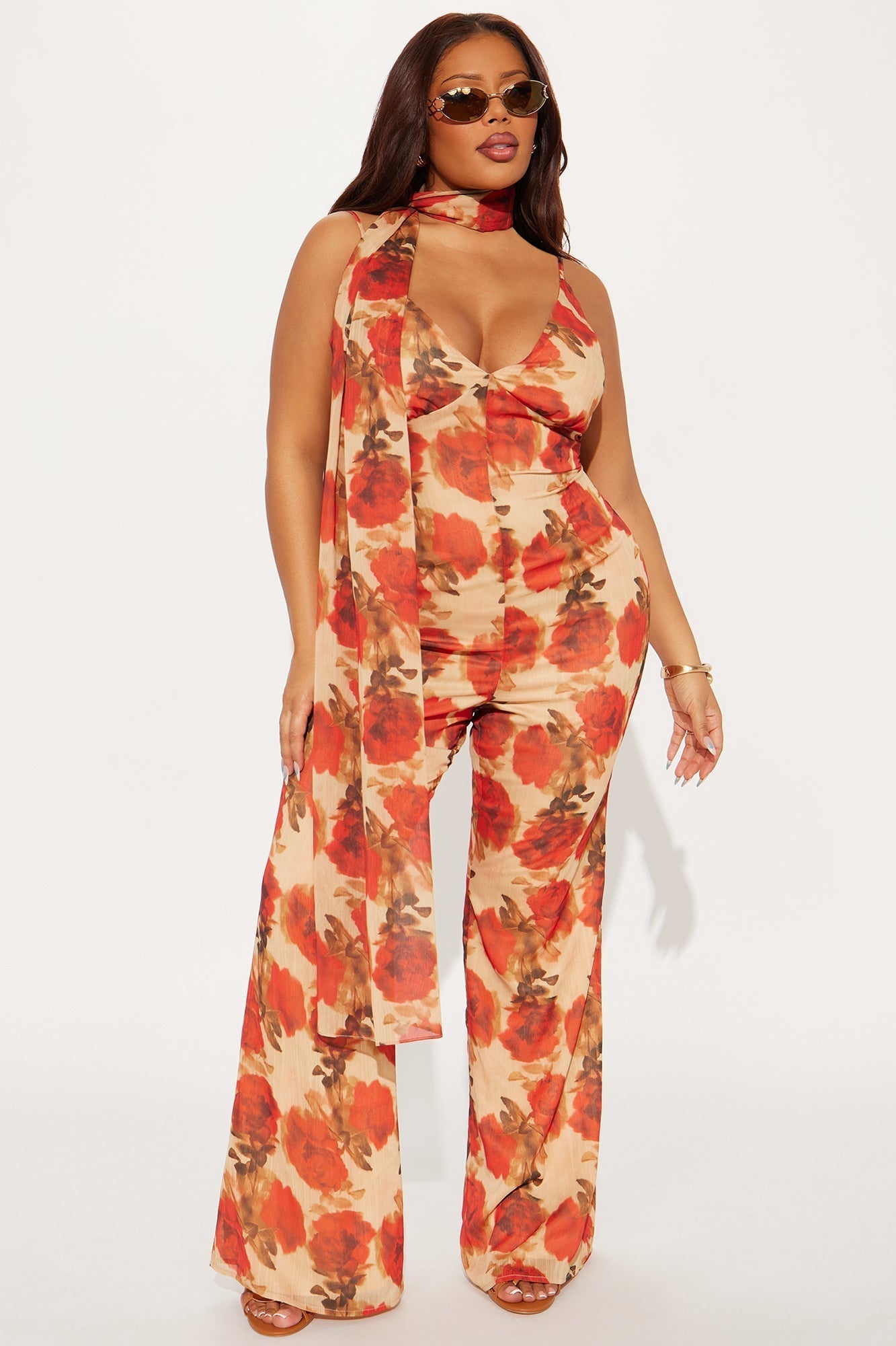 Shauna Chiffon Scarf Jumpsuit - Red/combo